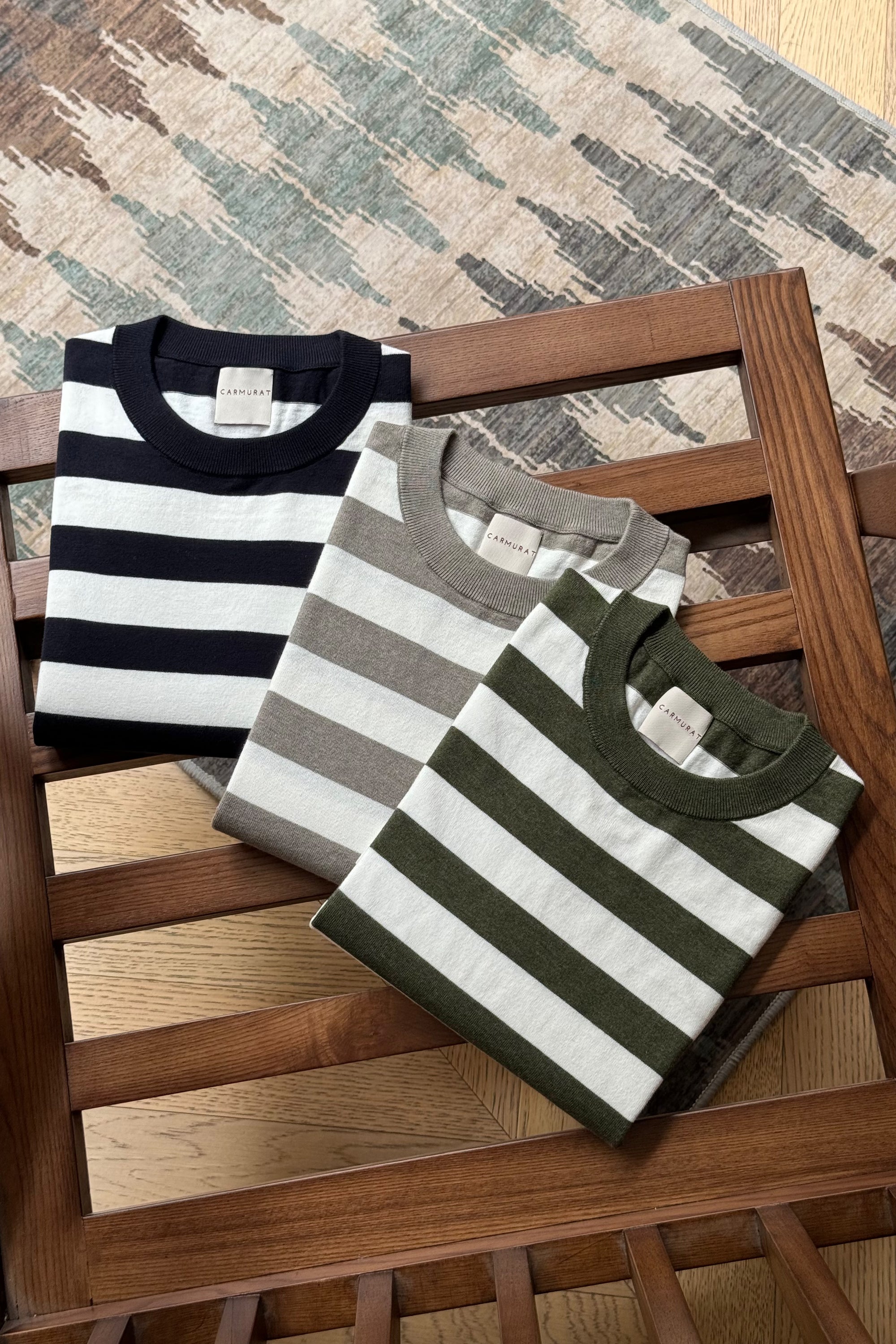 Taupe / Navy / Moss Cotton Silk Breton Top