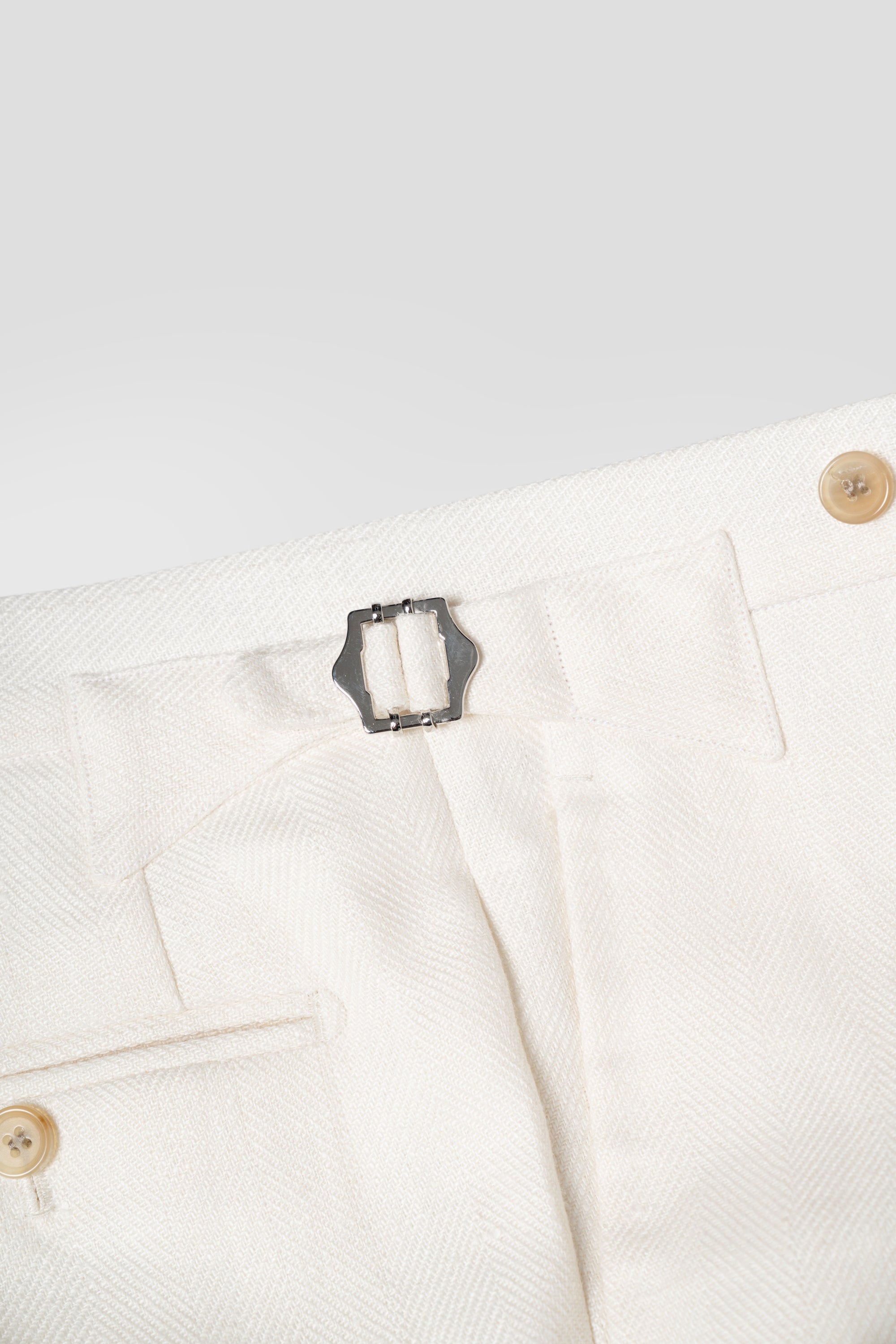 White Herringbone Linen Trousers