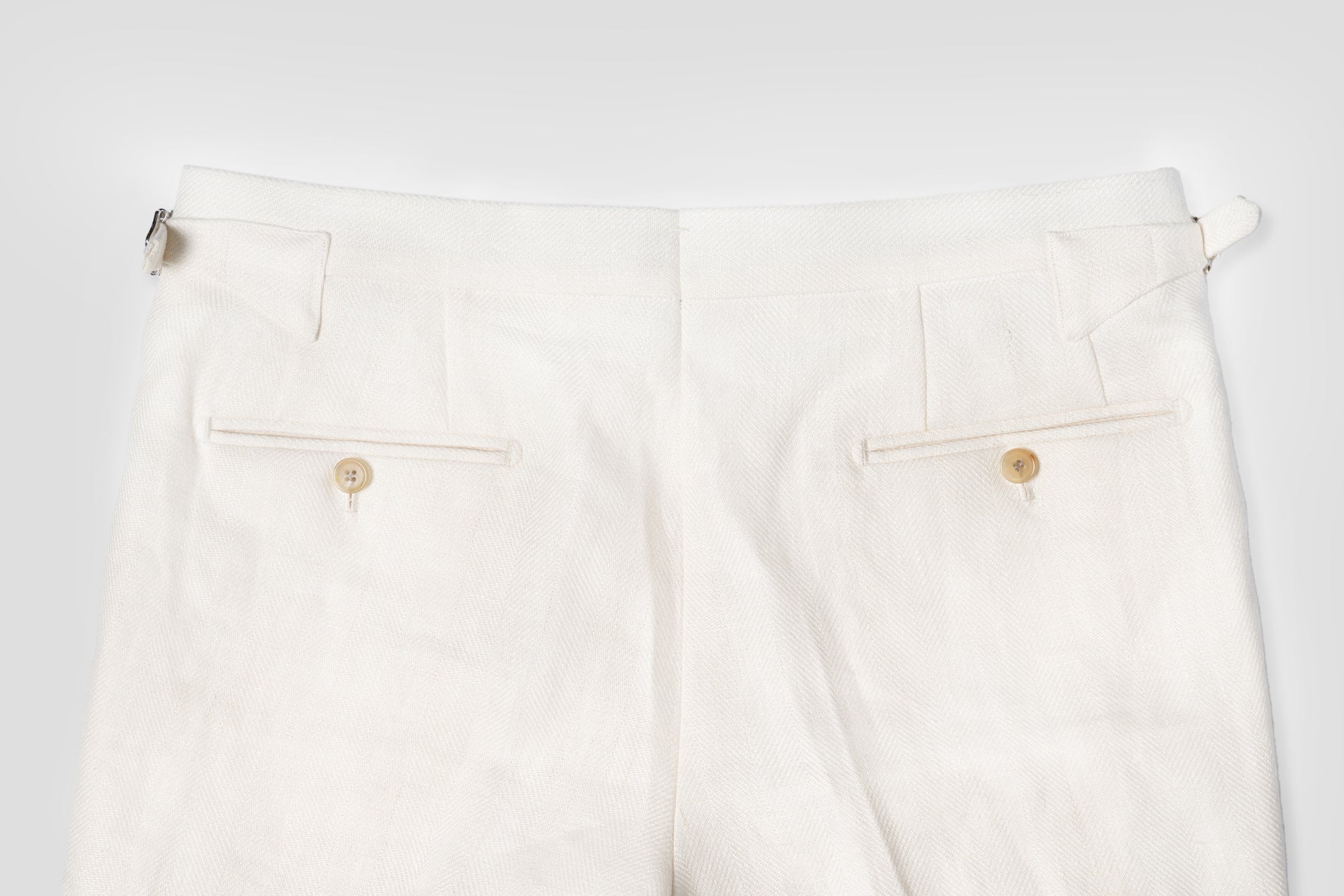 White Herringbone Linen Trousers