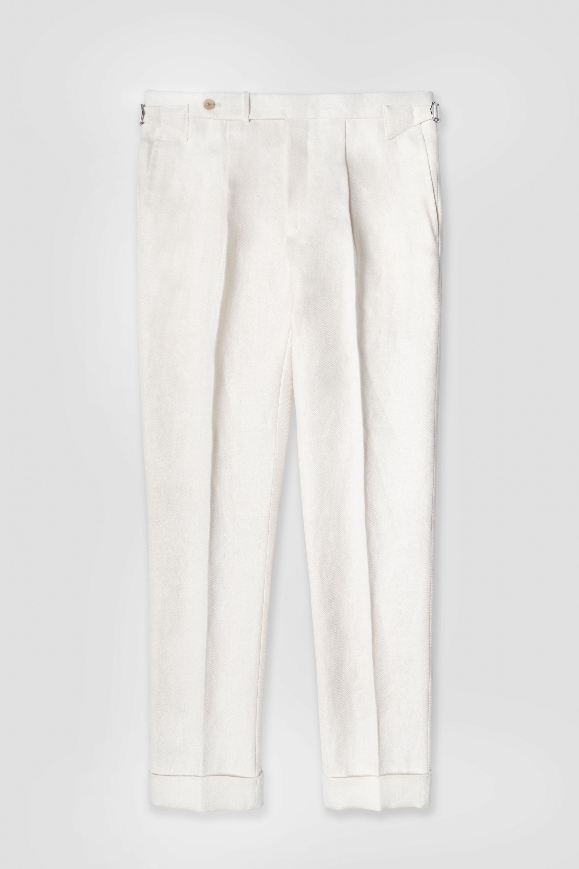 White Herringbone Linen Trousers