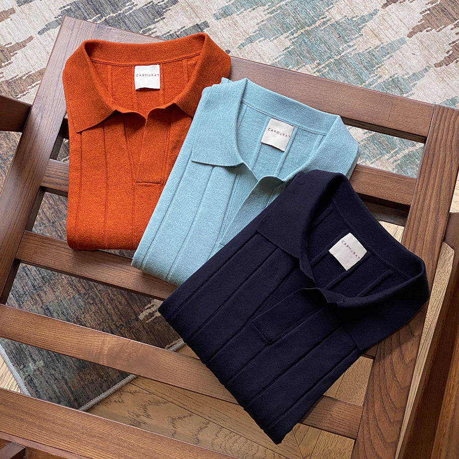 Emerald / Navy / Coral Cotton Blending Knitted Polo