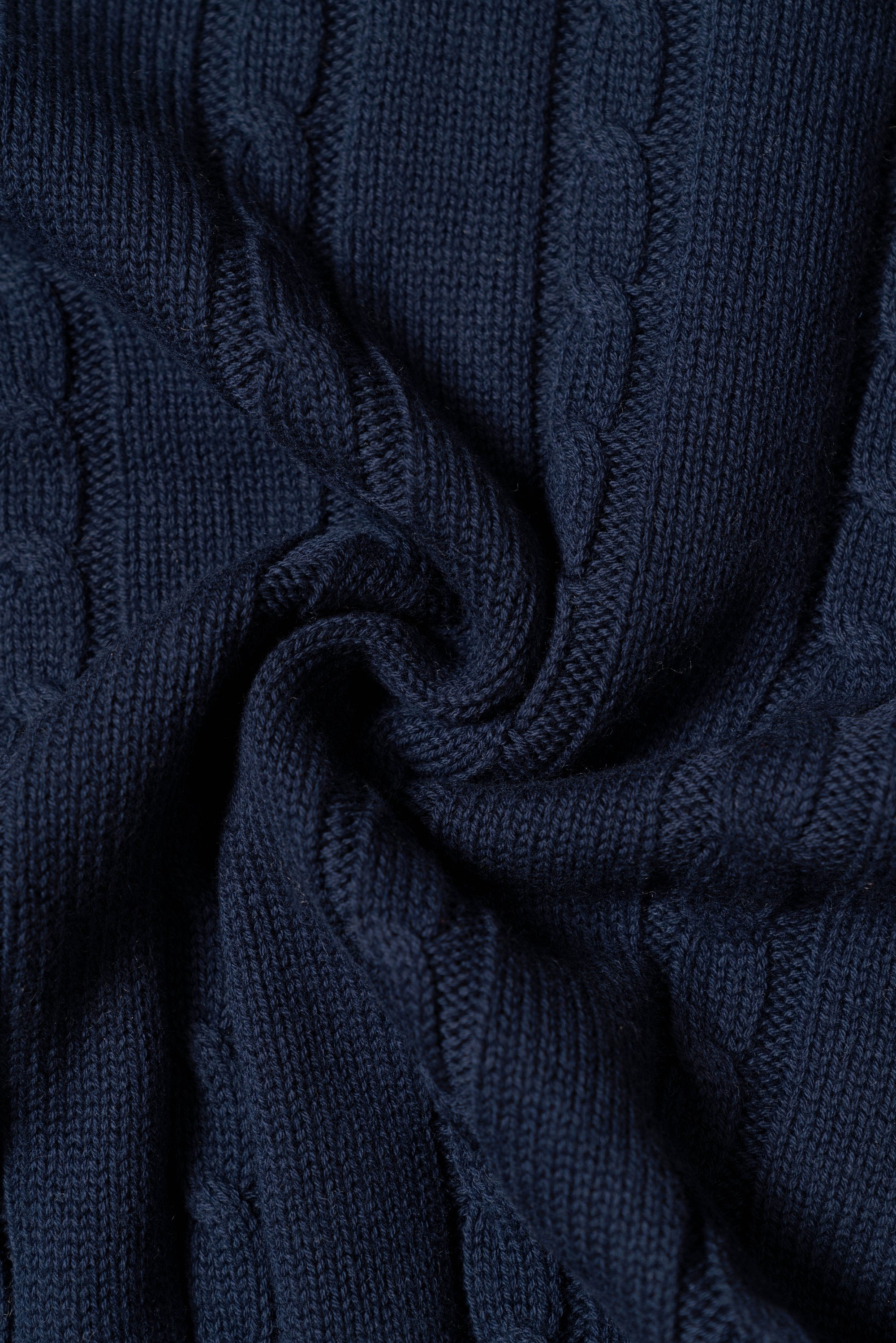Navy Ivy V Neck Cable Knit Jumper