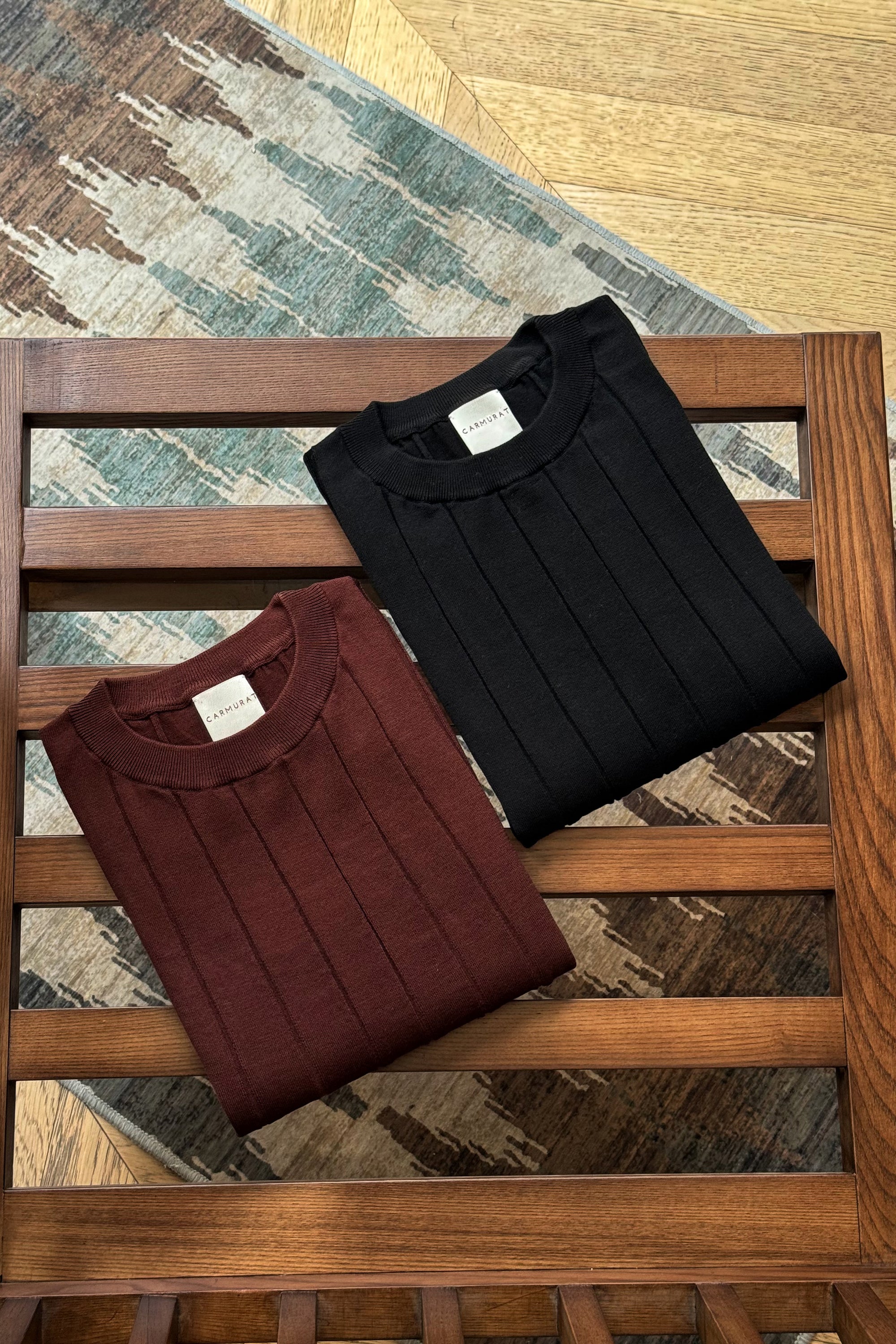 Black / Burgundy Cotton Silk Crew Neck