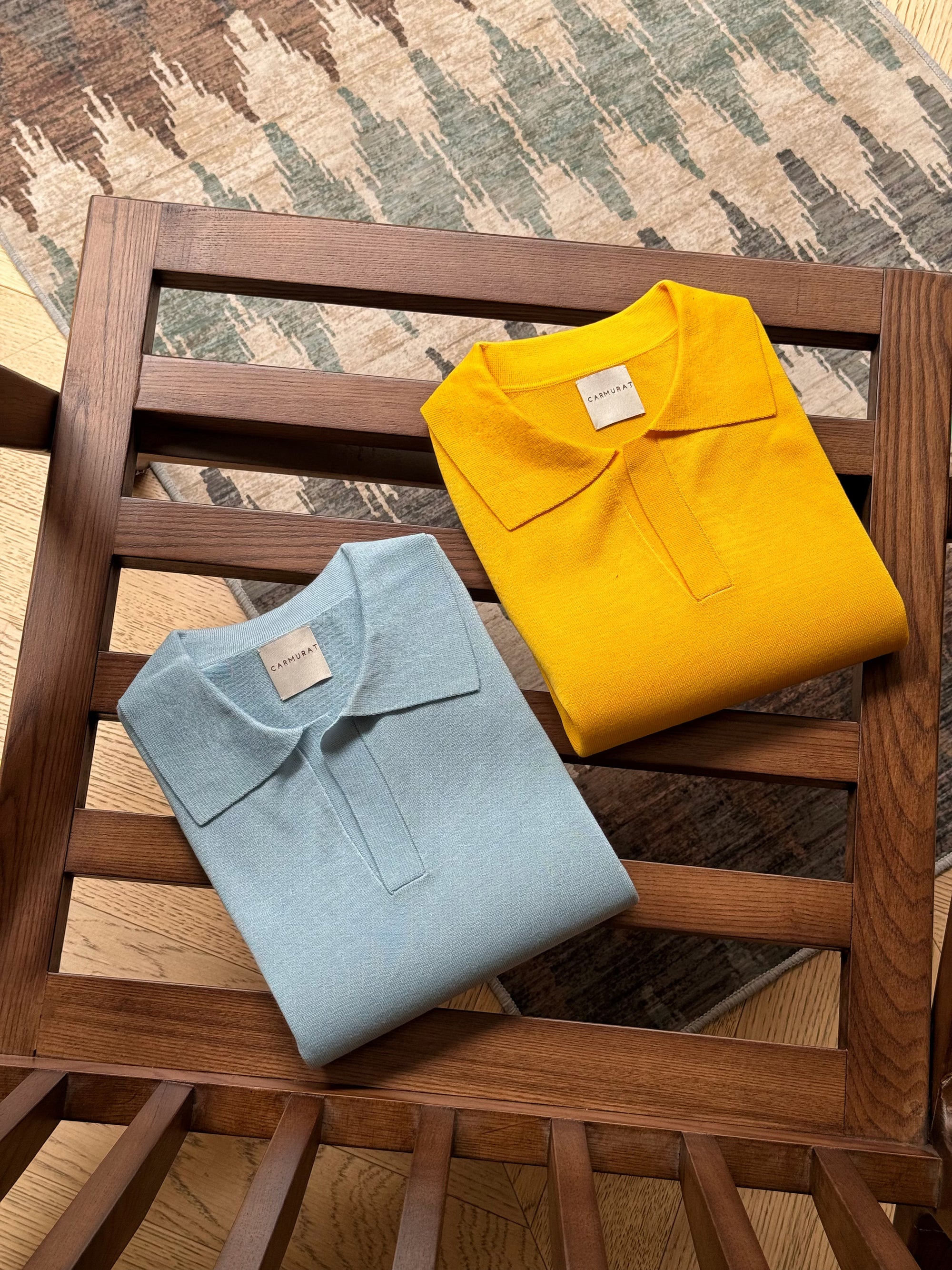 Lemon / Sky Blue Cotton Linen Knitted Polo