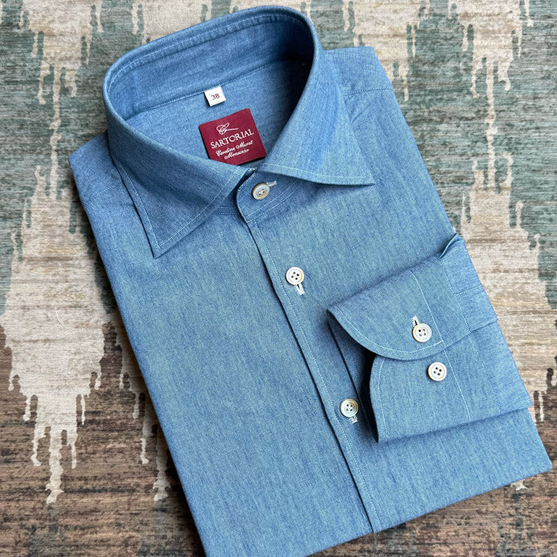 MTO Hand-stitched Washed Denim Shirt