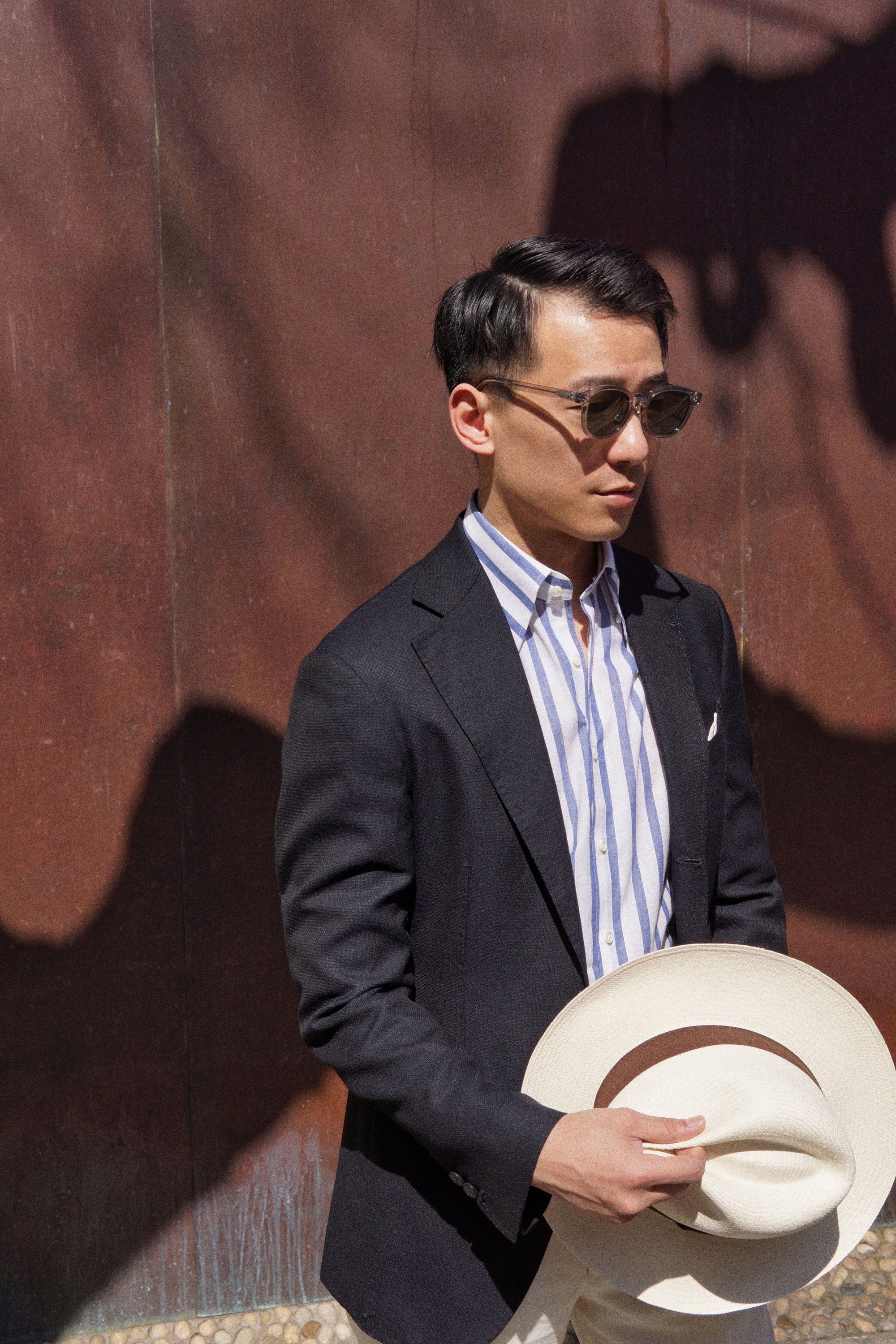 MTO Navy Wide Stripe Blending Shirt