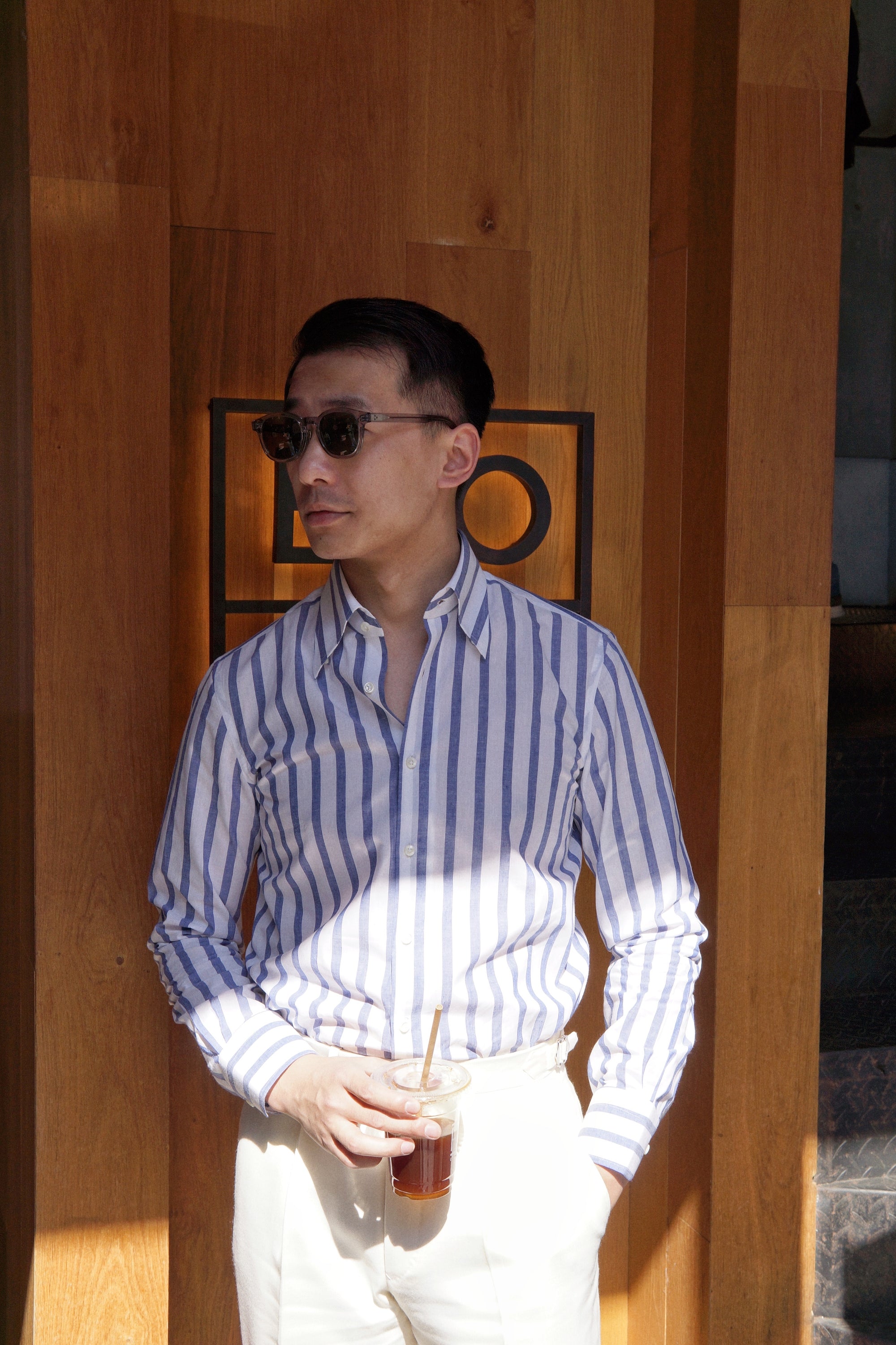 MTO Navy Wide Stripe Blending Shirt