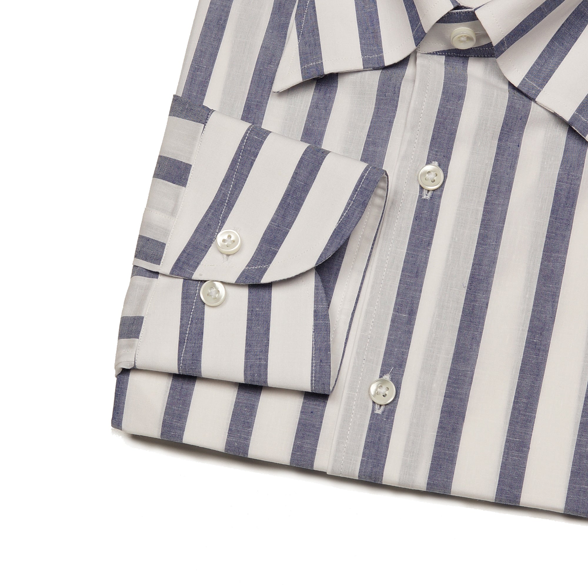 MTO Navy Wide Stripe Blending Shirt