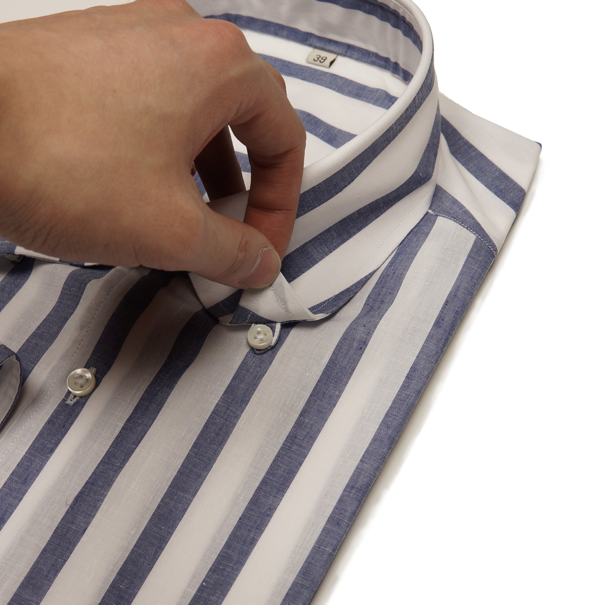 MTO Navy Wide Stripe Blending Shirt