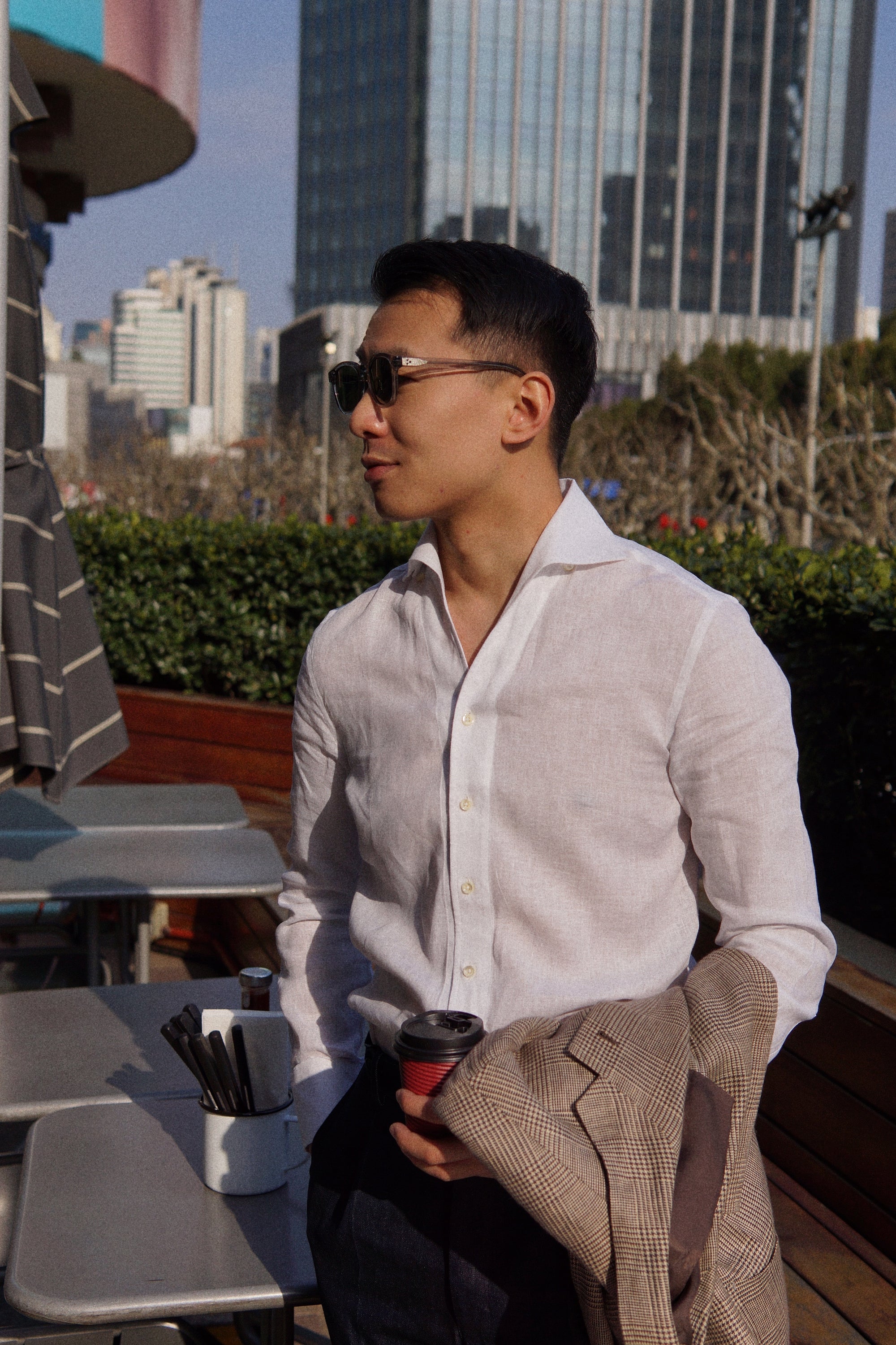 MTO Off White Linen One Piece Collar Shirt