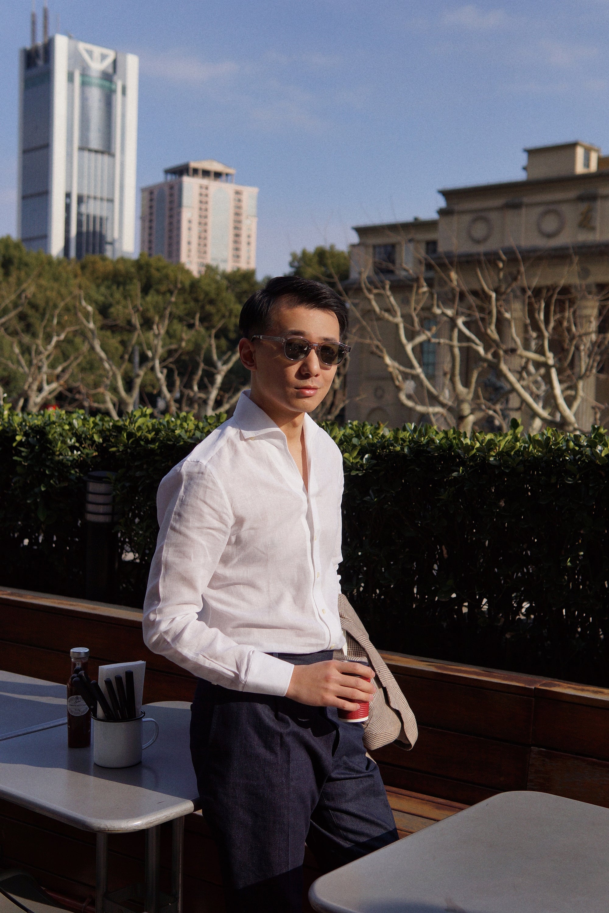 MTO Off White Linen One Piece Collar Shirt