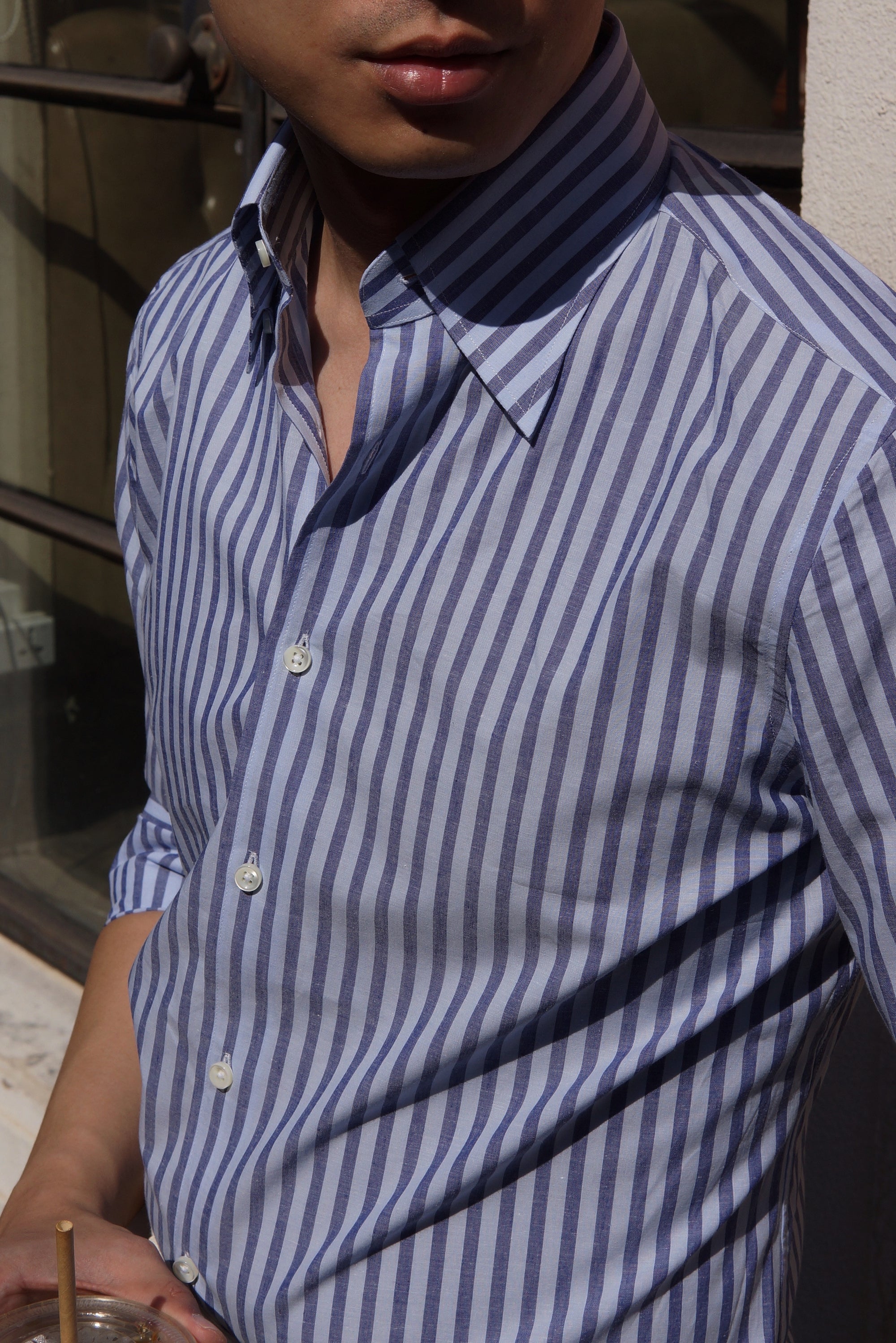 MTO Navy Stripe Blending Shirt