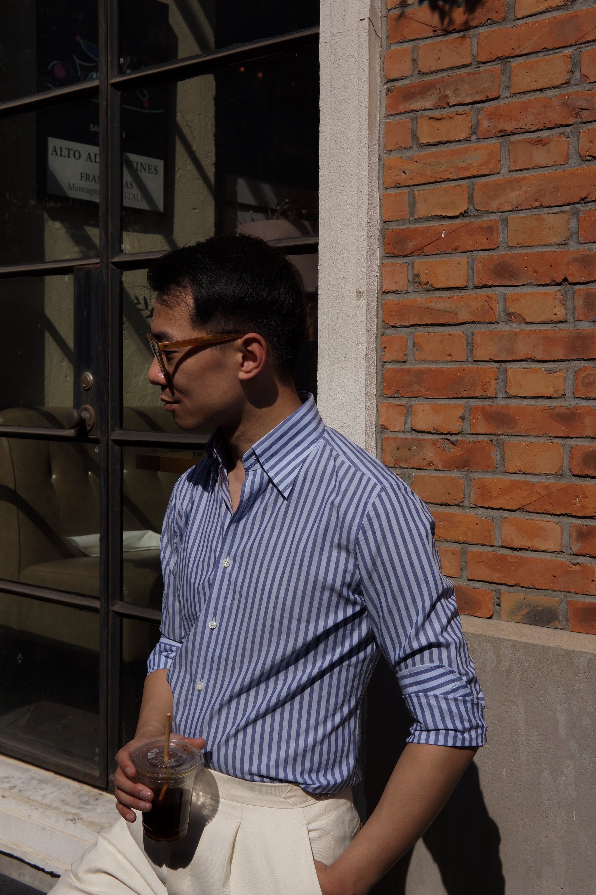 MTO Navy Stripe Blending Shirt