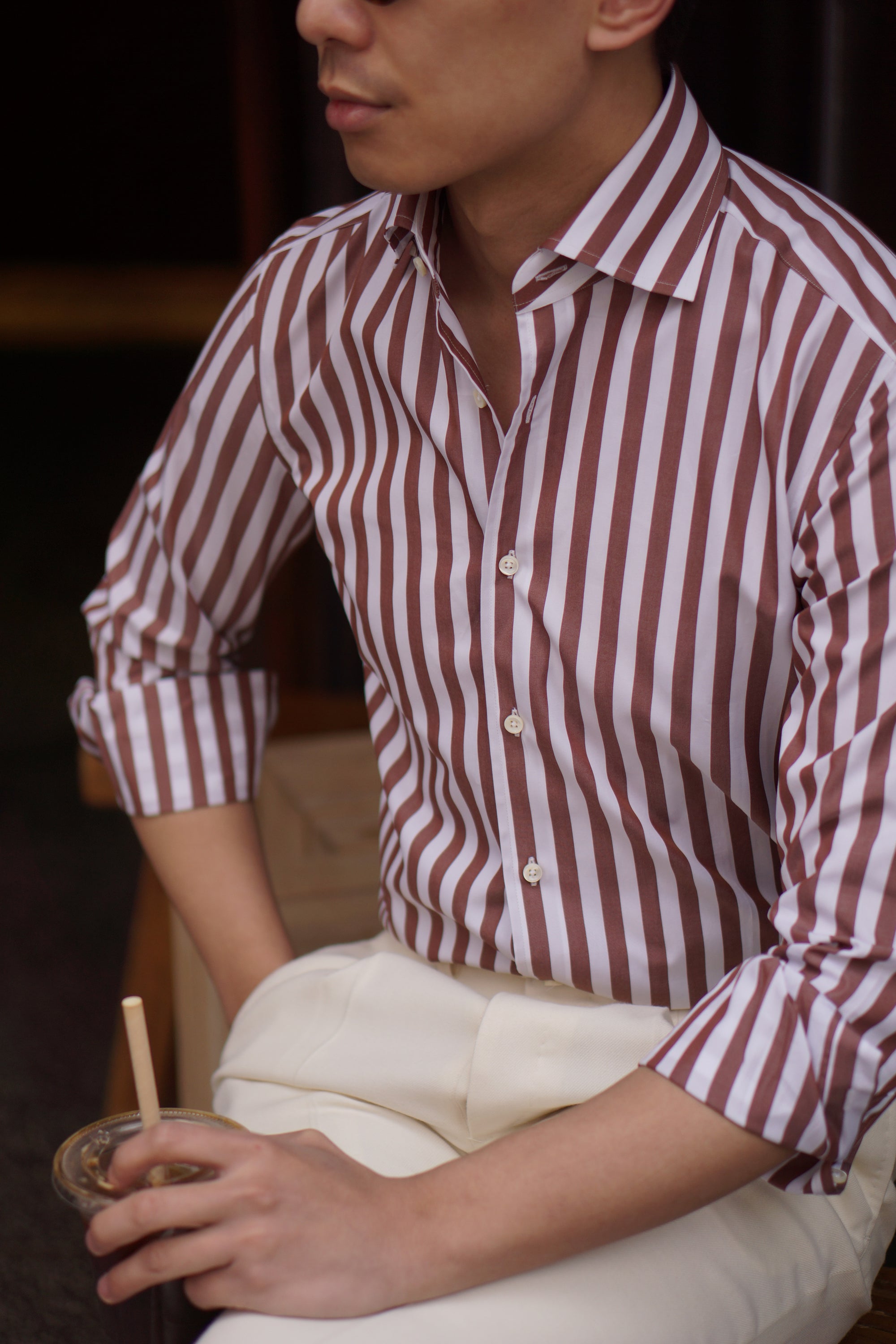 Brown Stripe Cotton Shirt