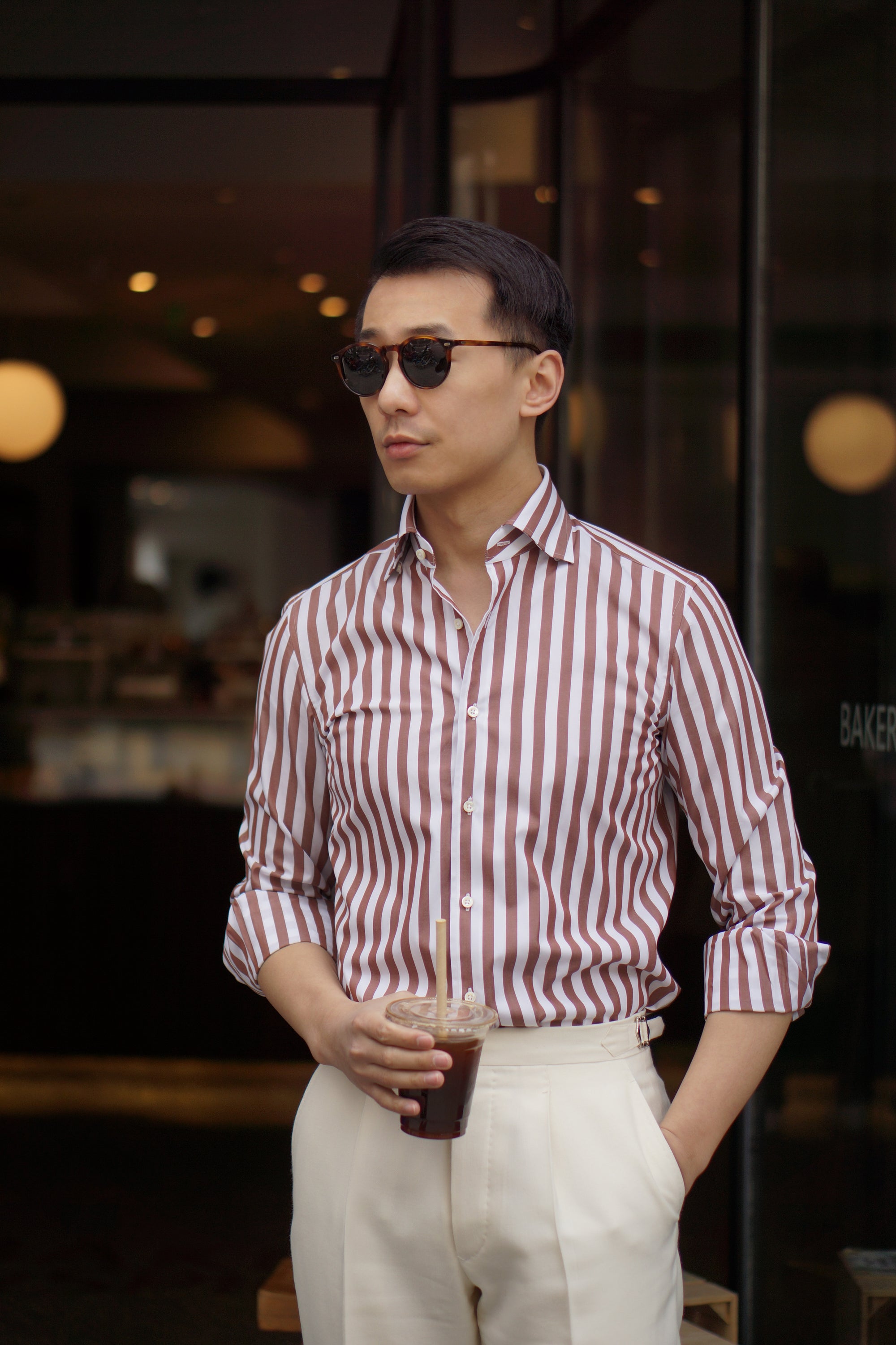 Brown Stripe Cotton Shirt