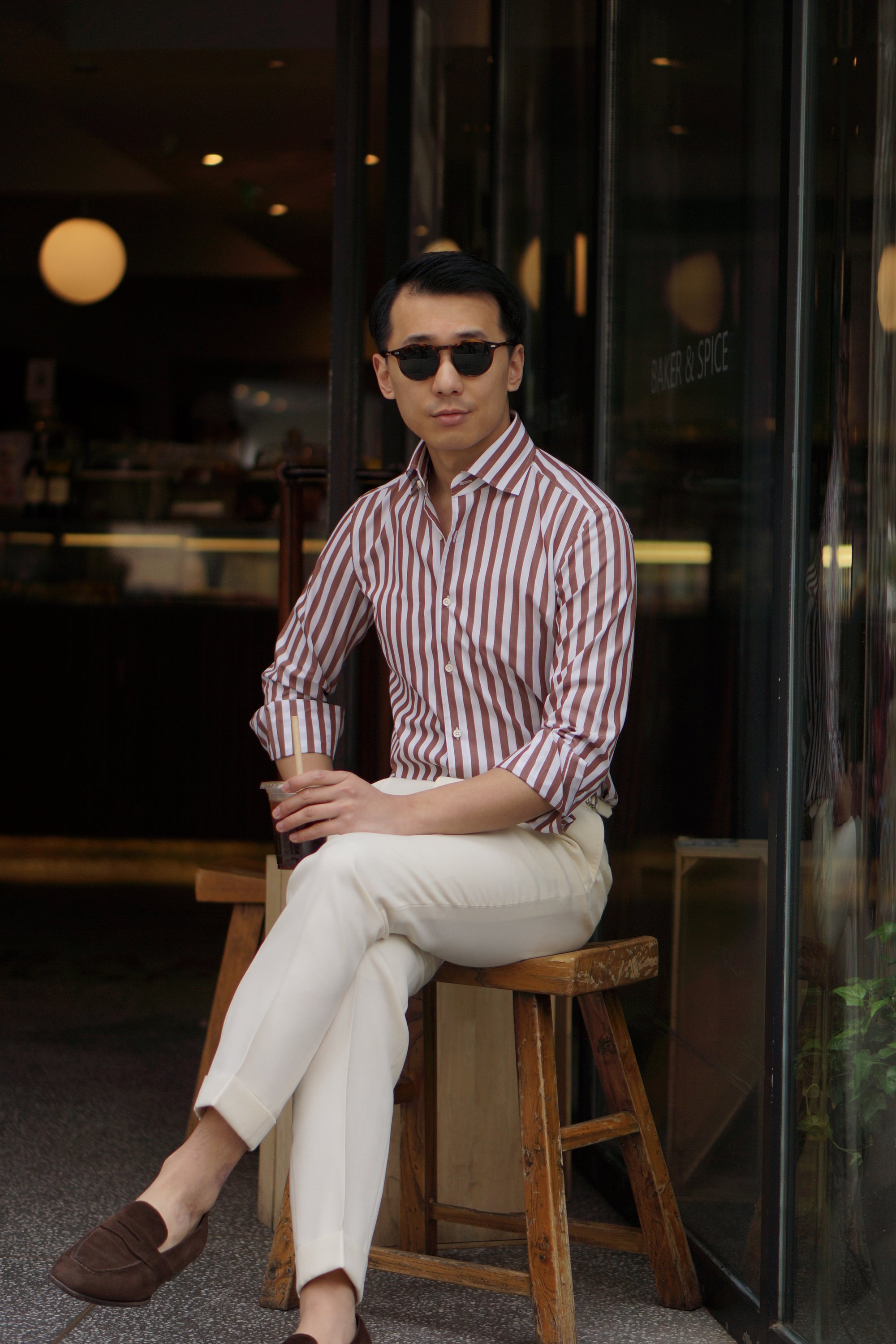 Brown Stripe Cotton Shirt