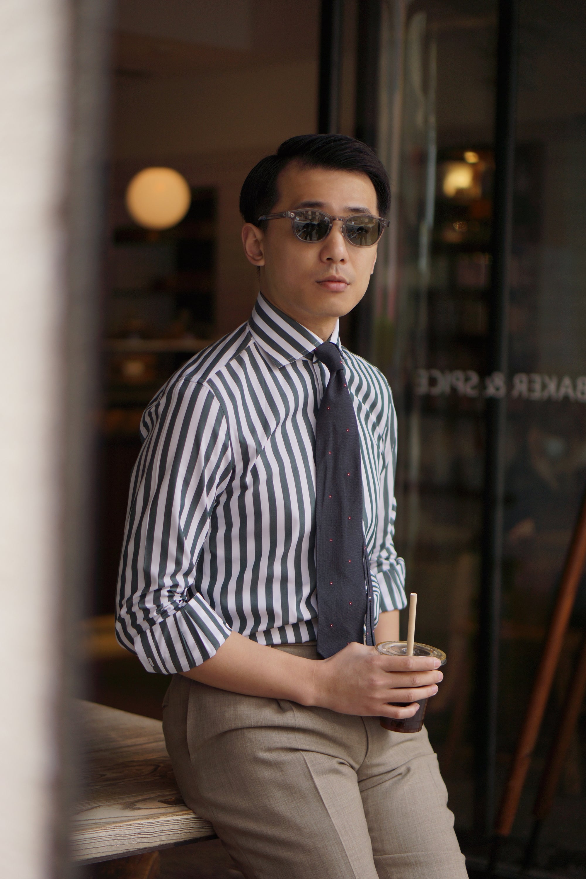 MTO Dark Green Stripe Cotton Shirt