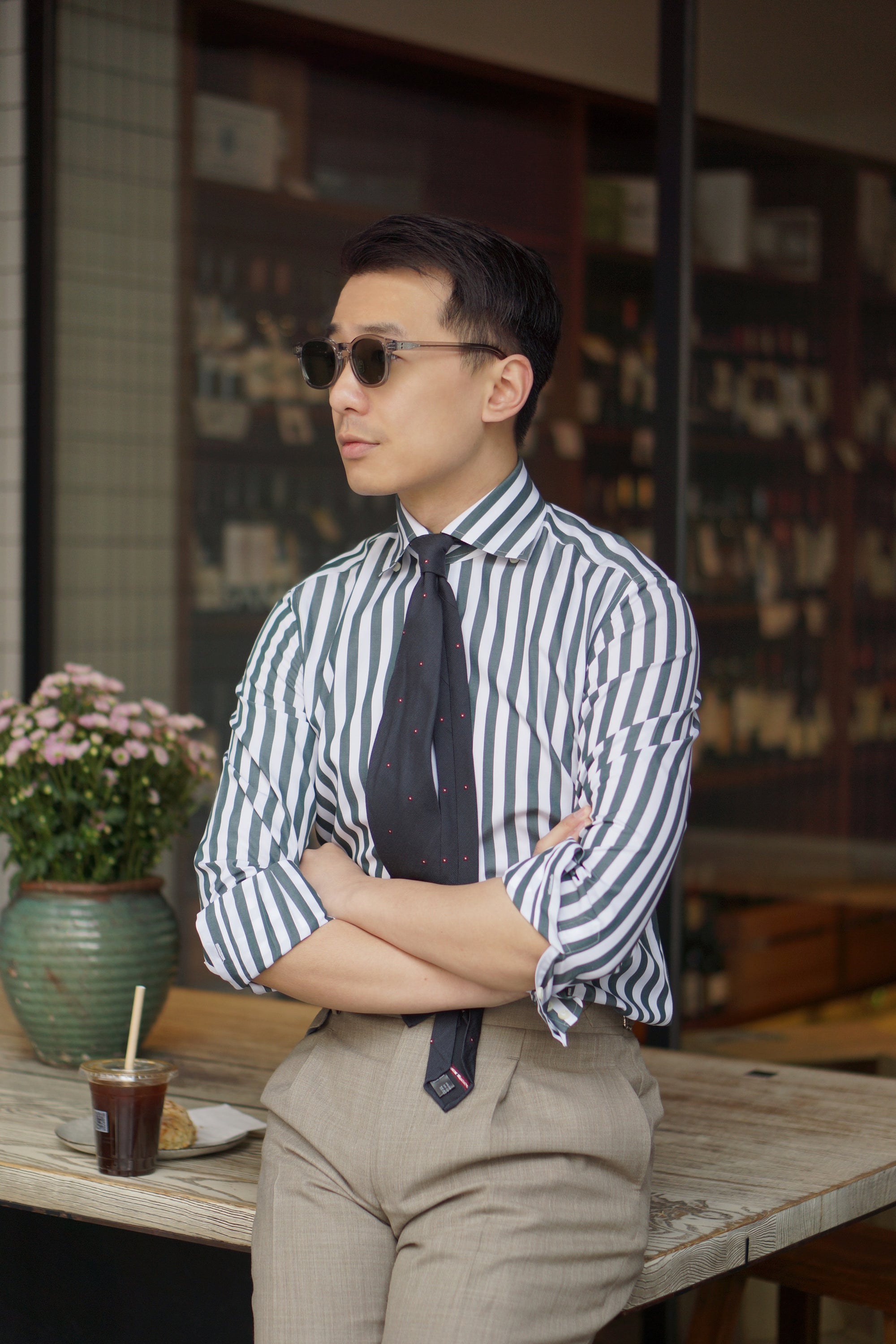MTO Dark Green Stripe Cotton Shirt