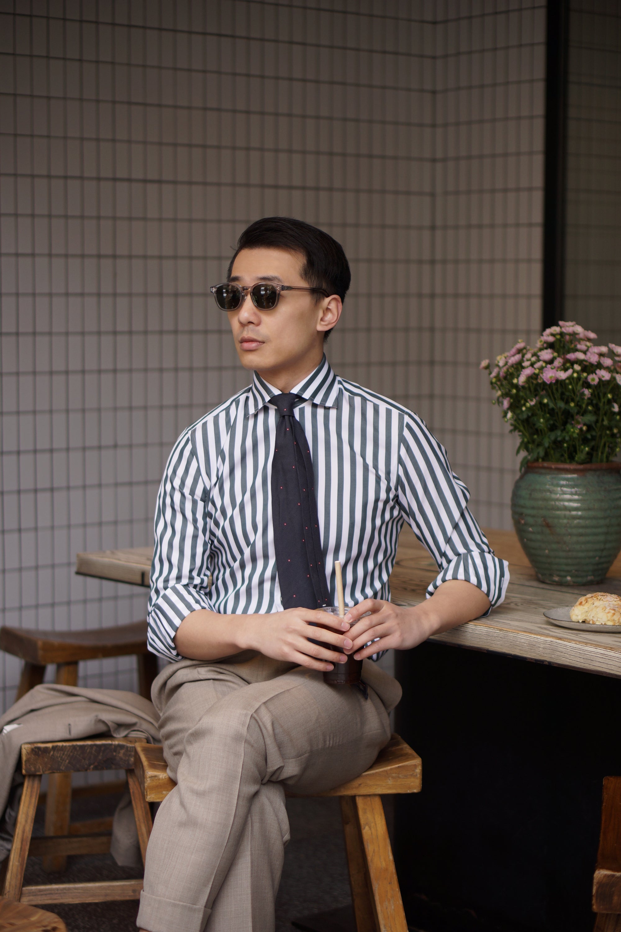 MTO Dark Green Stripe Cotton Shirt
