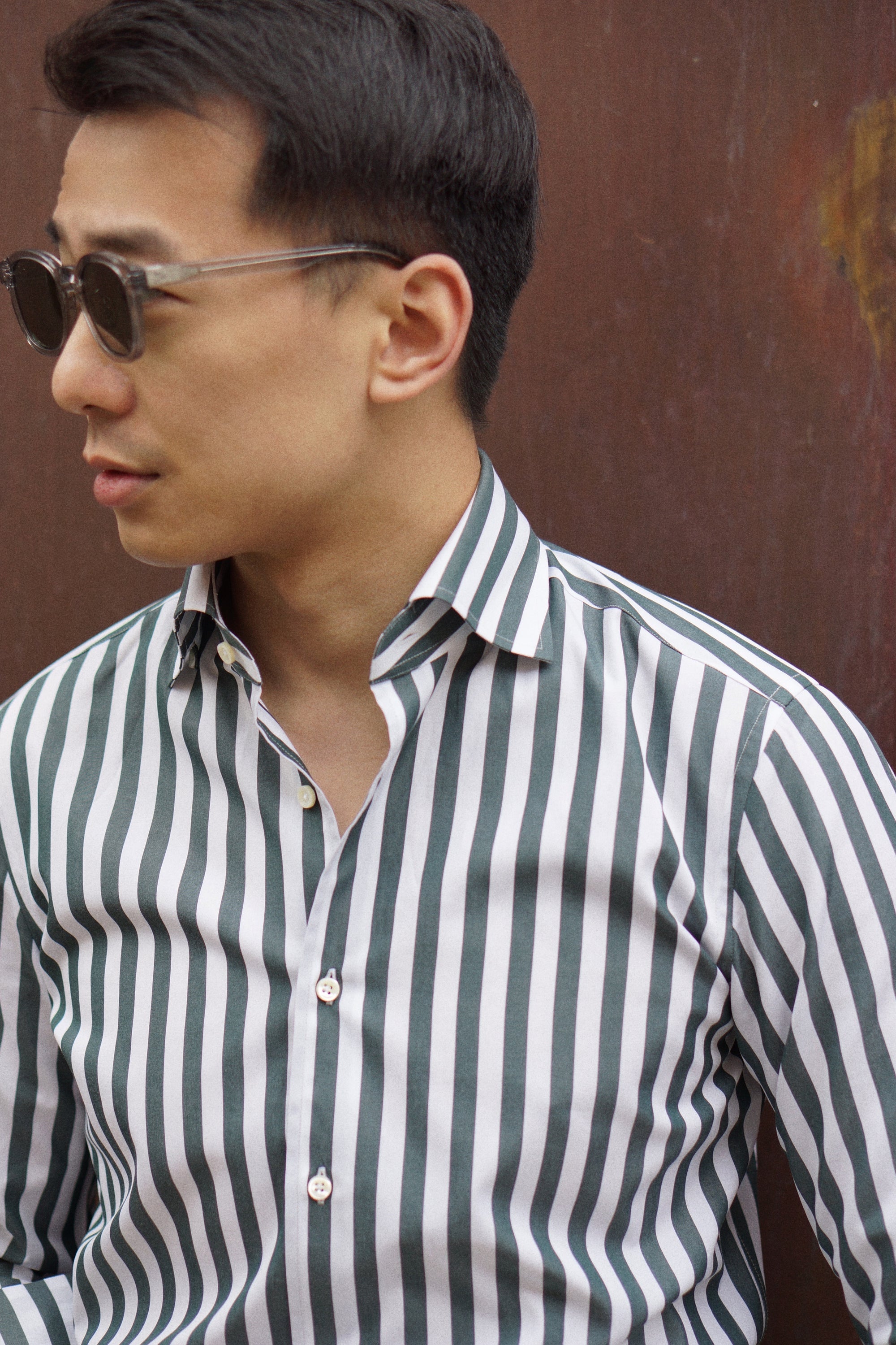 MTO Dark Green Stripe Cotton Shirt