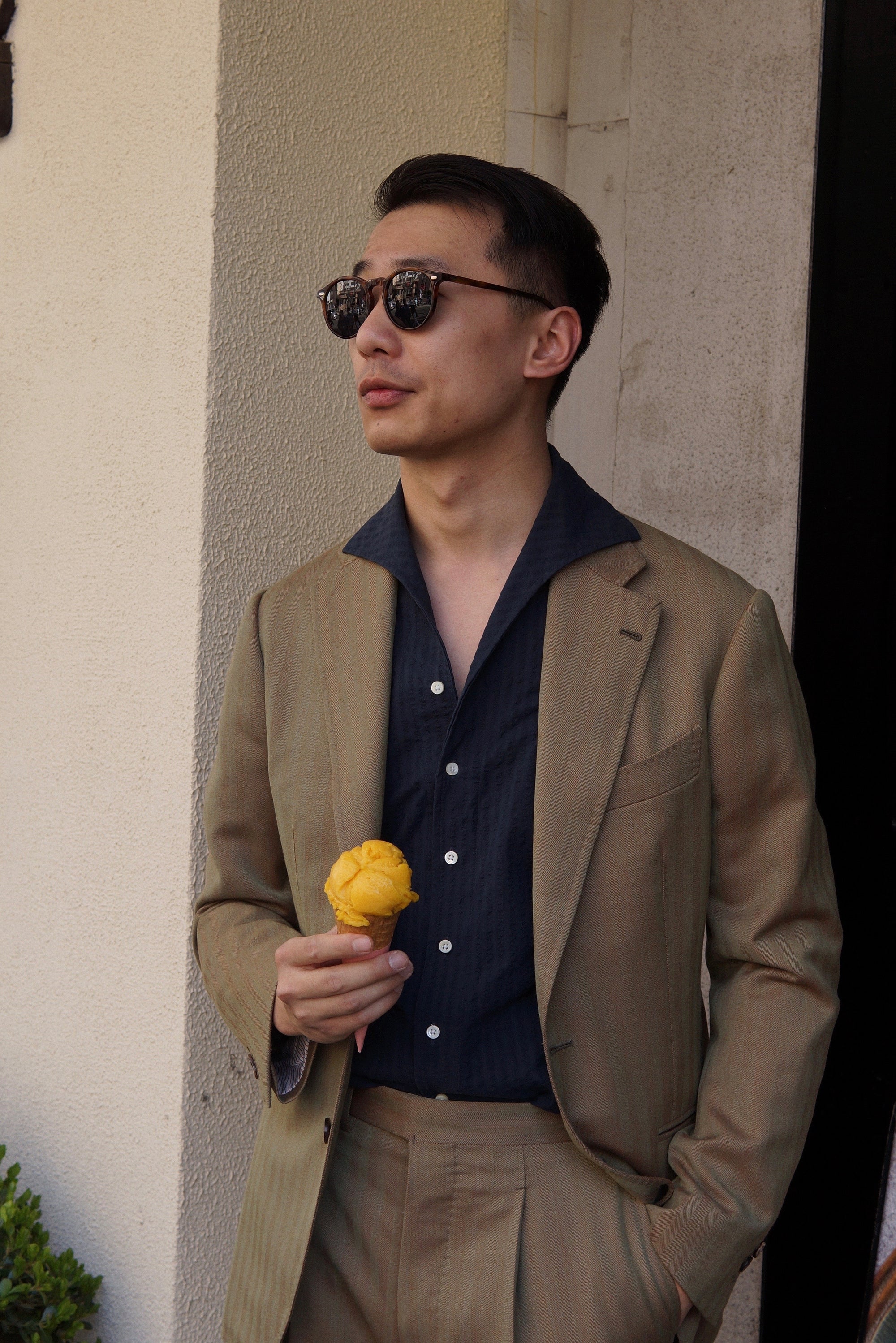 MTO Navy Seersucker One Piece Collar Shirt