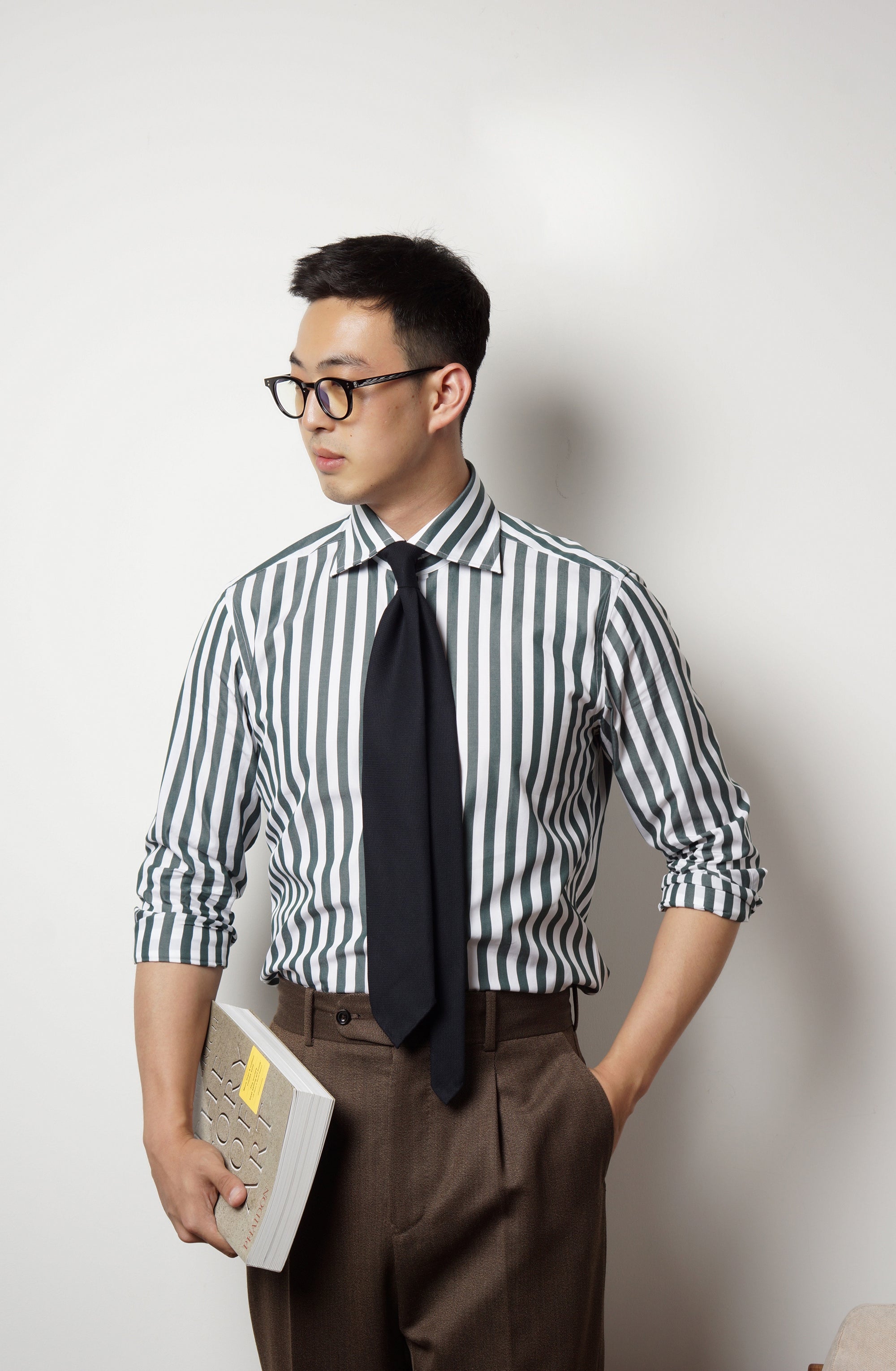 MTO Dark Green Stripe Cotton Shirt