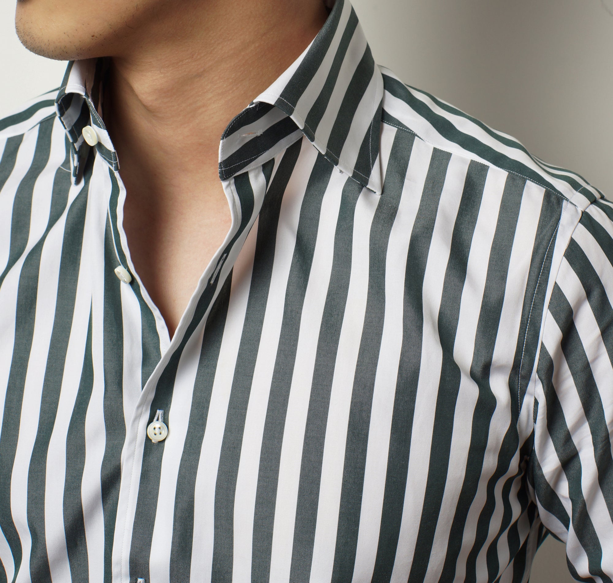 MTO Dark Green Stripe Cotton Shirt