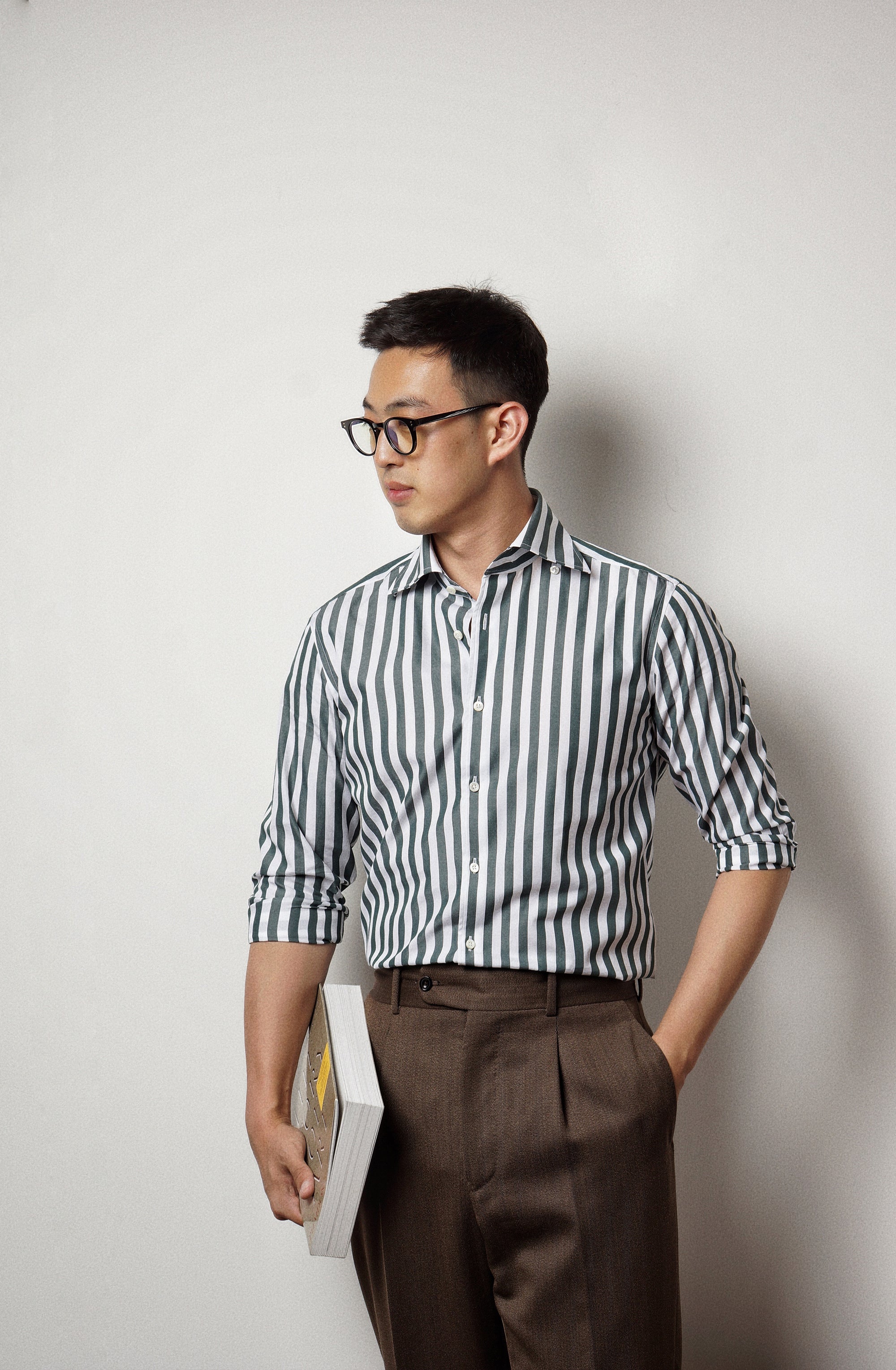 MTO Dark Green Stripe Cotton Shirt