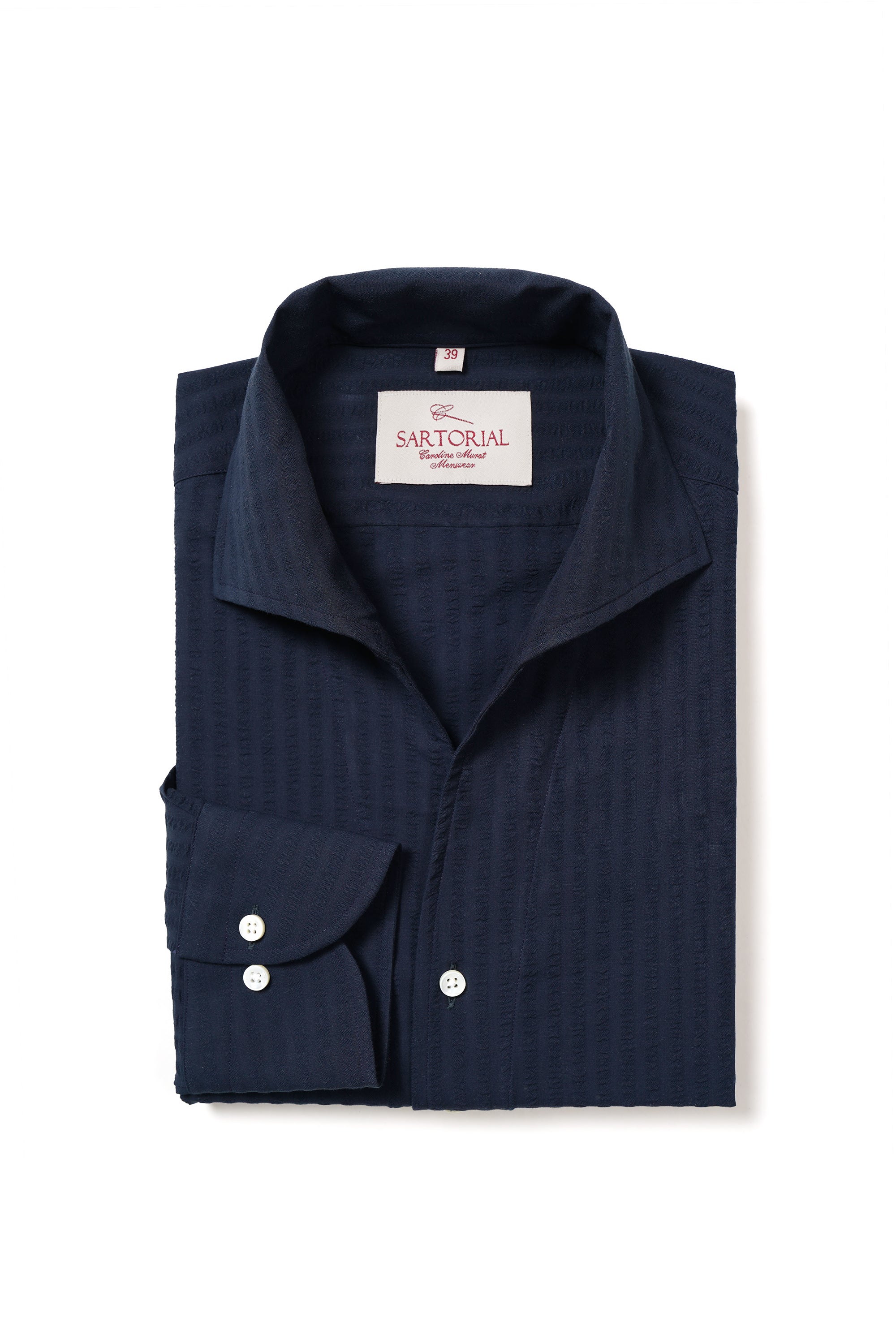 MTO Navy Seersucker One Piece Collar Shirt