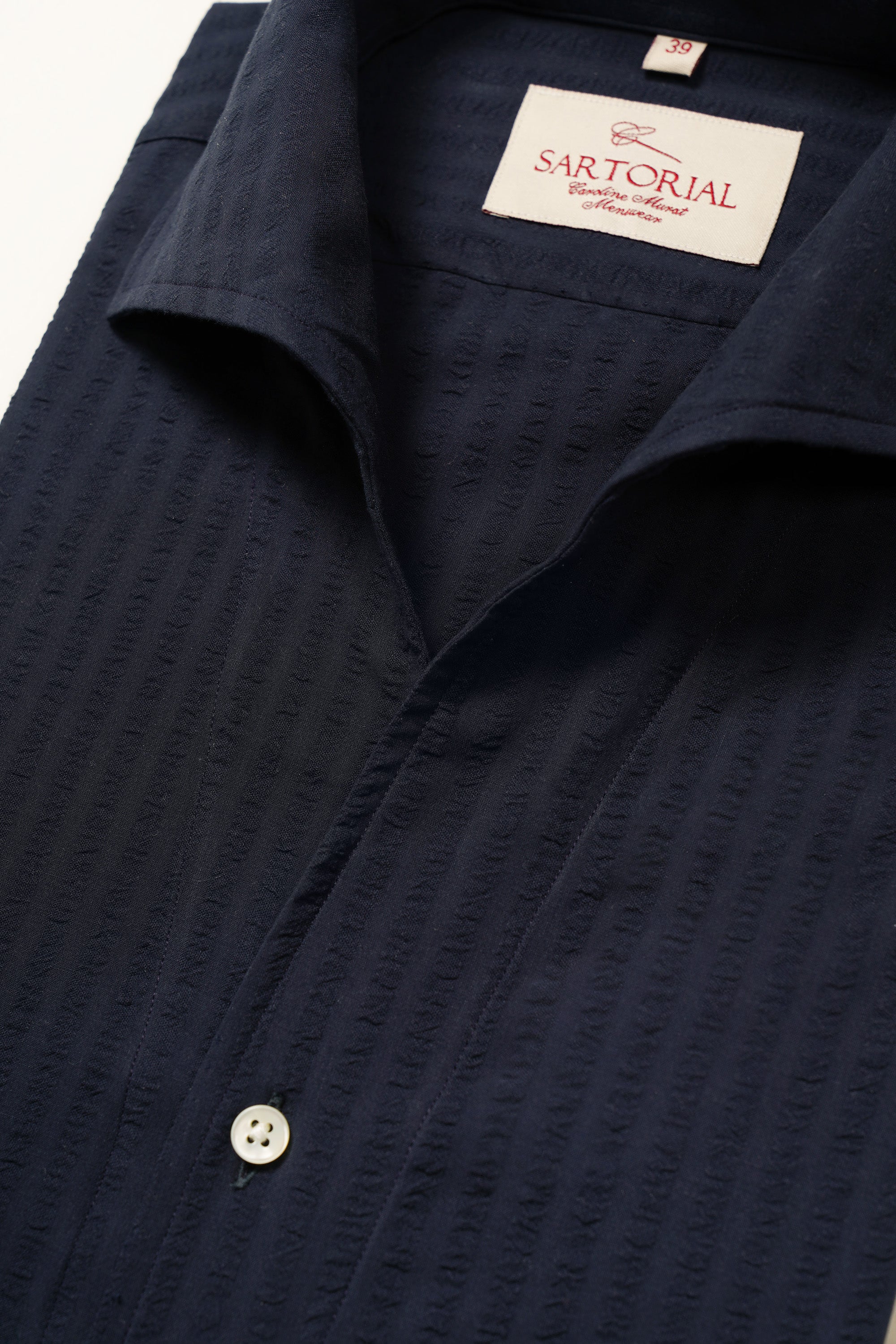 MTO Navy Seersucker One Piece Collar Shirt