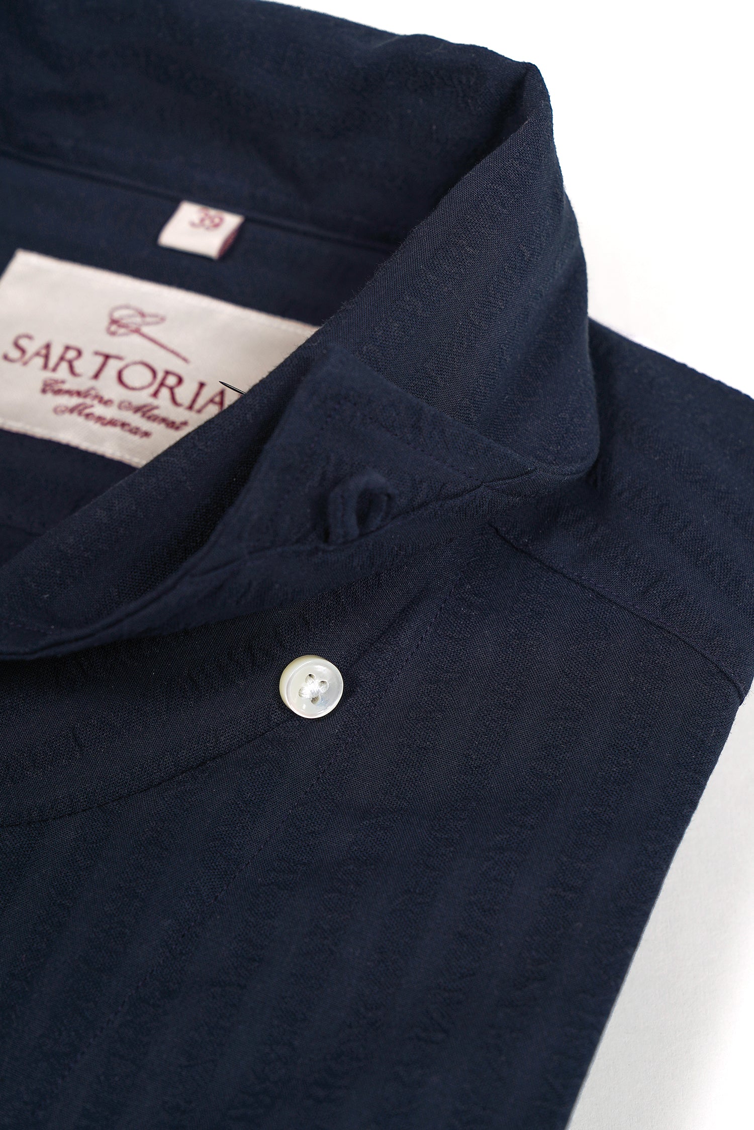 MTO Navy Seersucker One Piece Collar Shirt