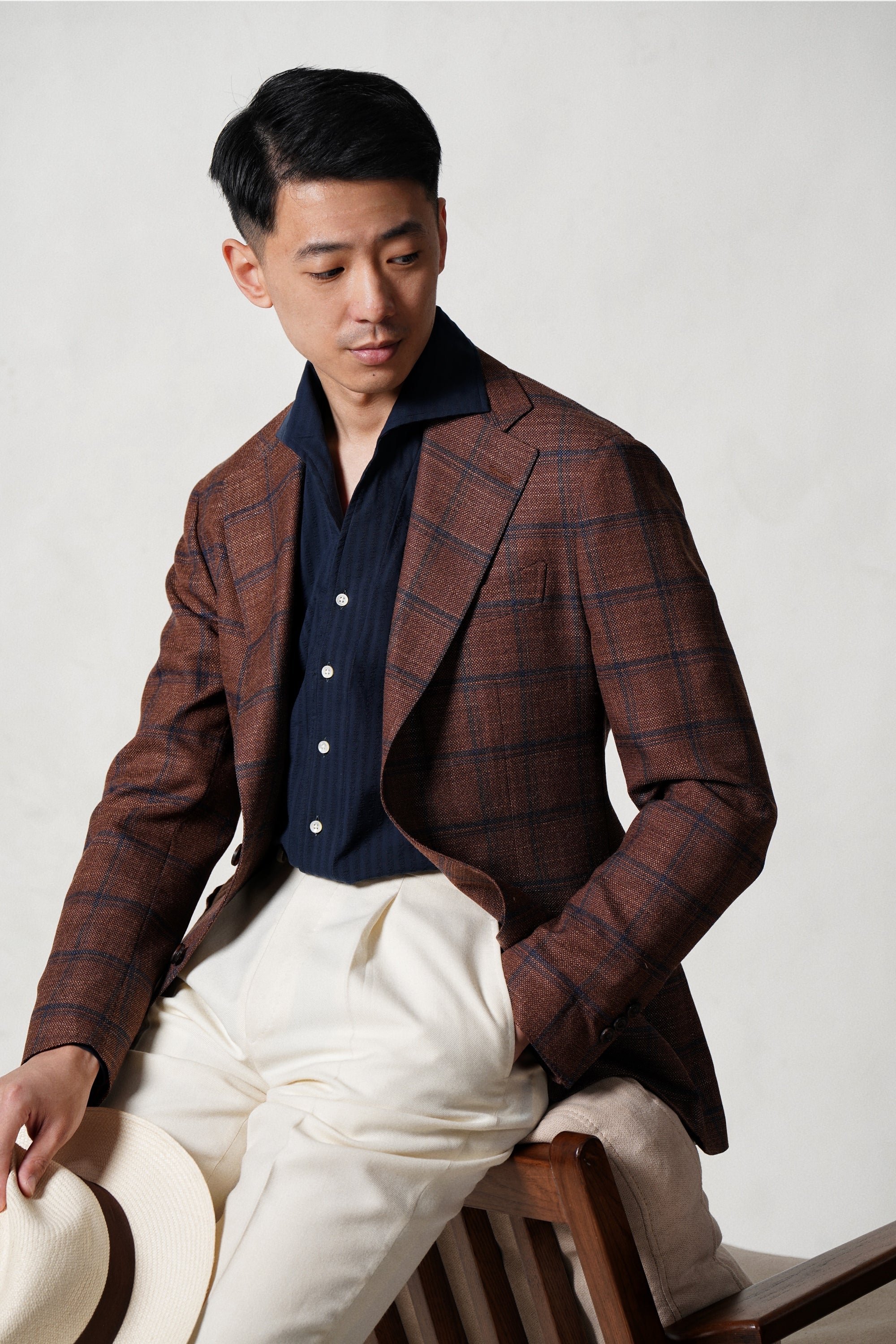 MTO Navy Seersucker One Piece Collar Shirt