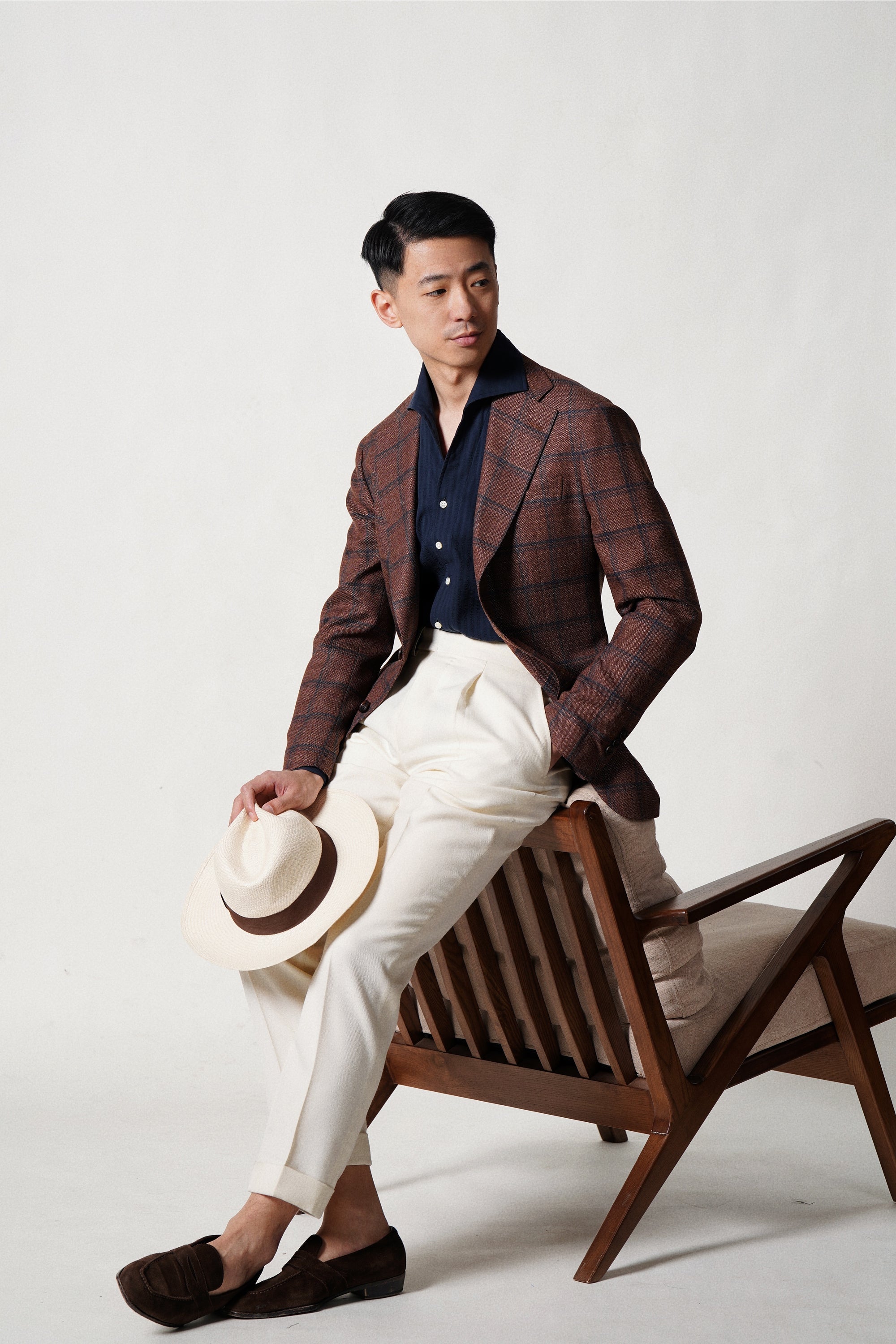 MTO Navy Seersucker One Piece Collar Shirt