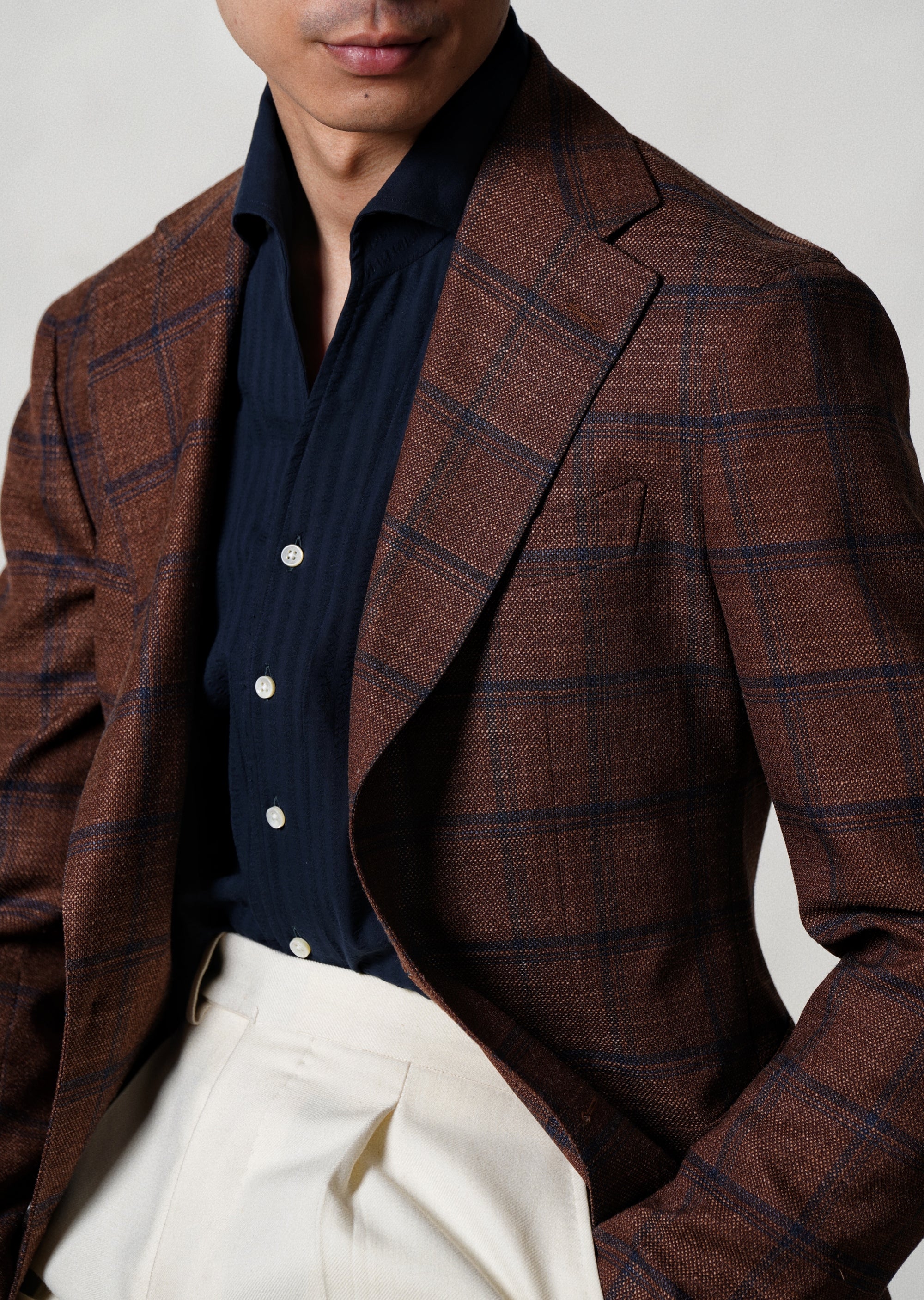 MTO Navy Seersucker One Piece Collar Shirt