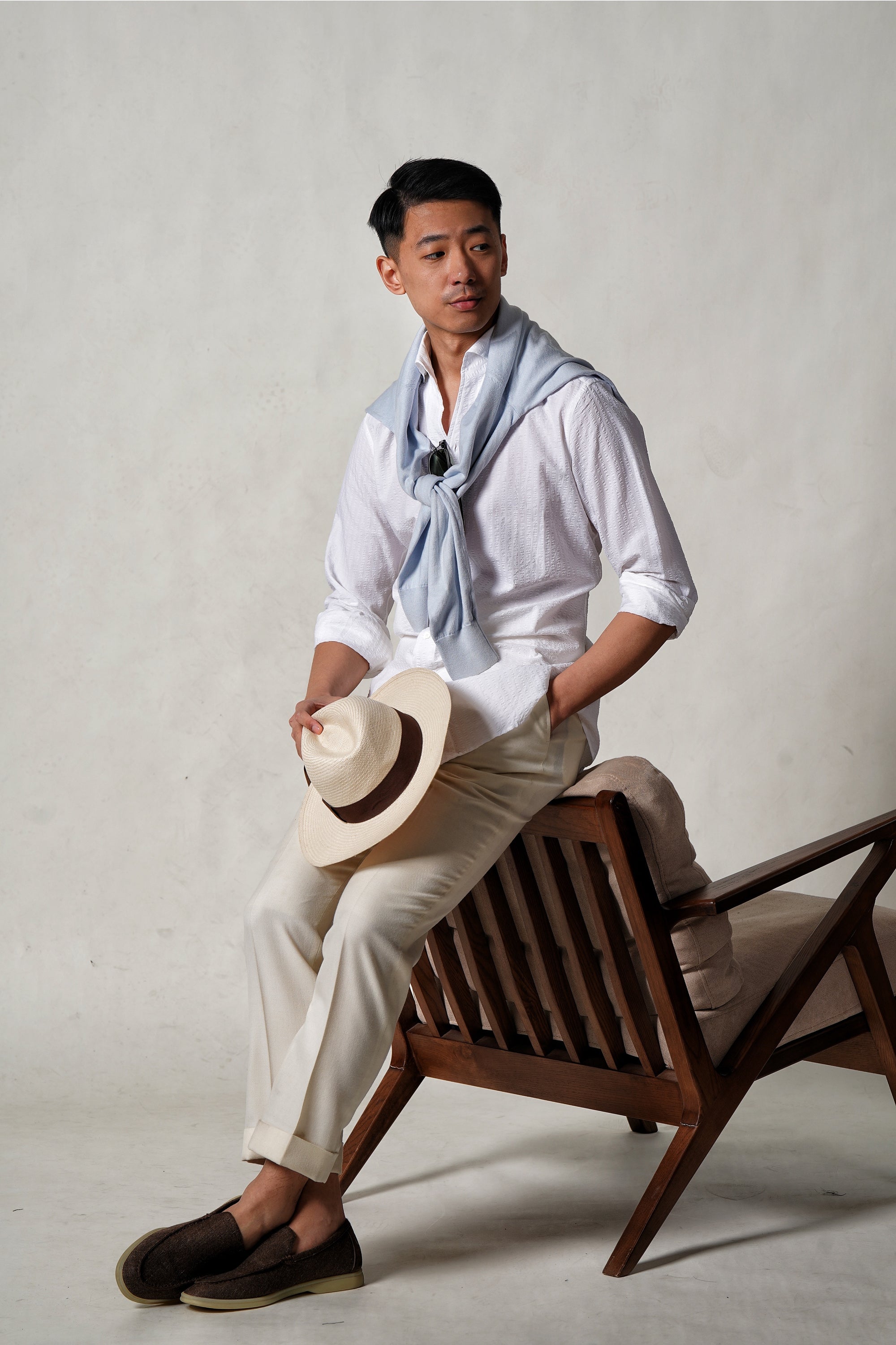 MTO White Seersucker One Piece Collar Shirt