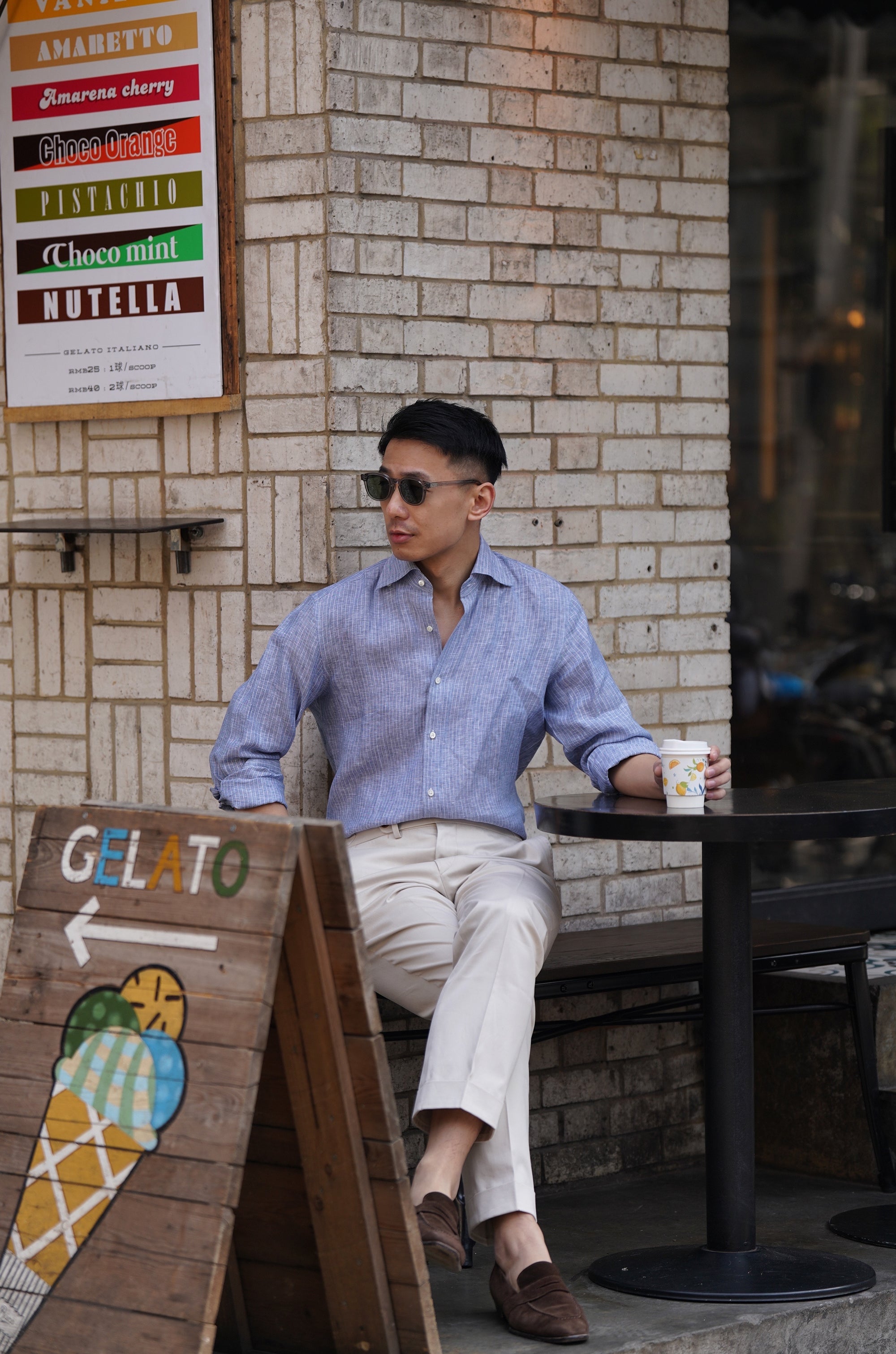 MTO Ink Blue Stripe Linen Shirt