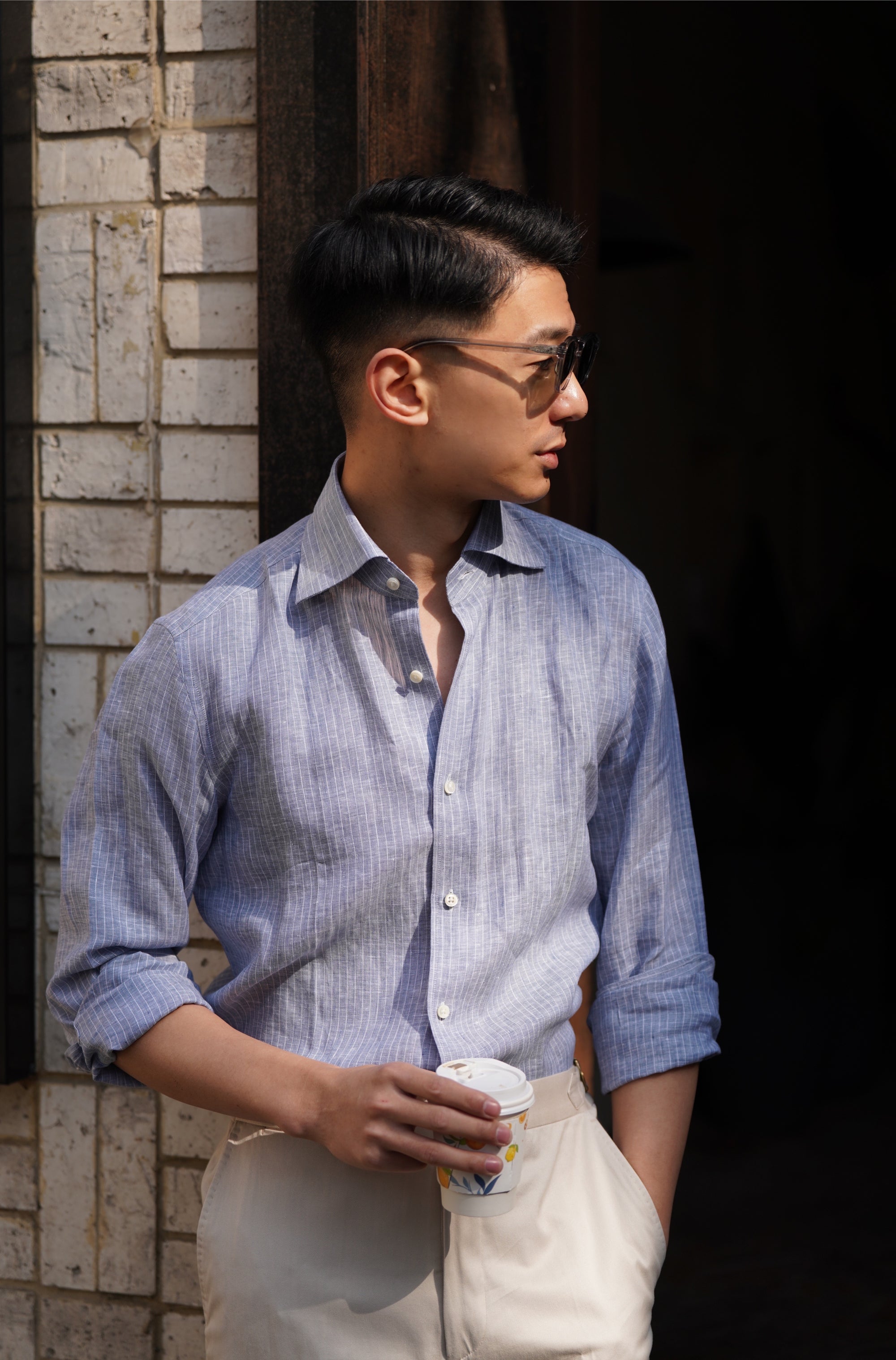 MTO Ink Blue Stripe Linen Shirt
