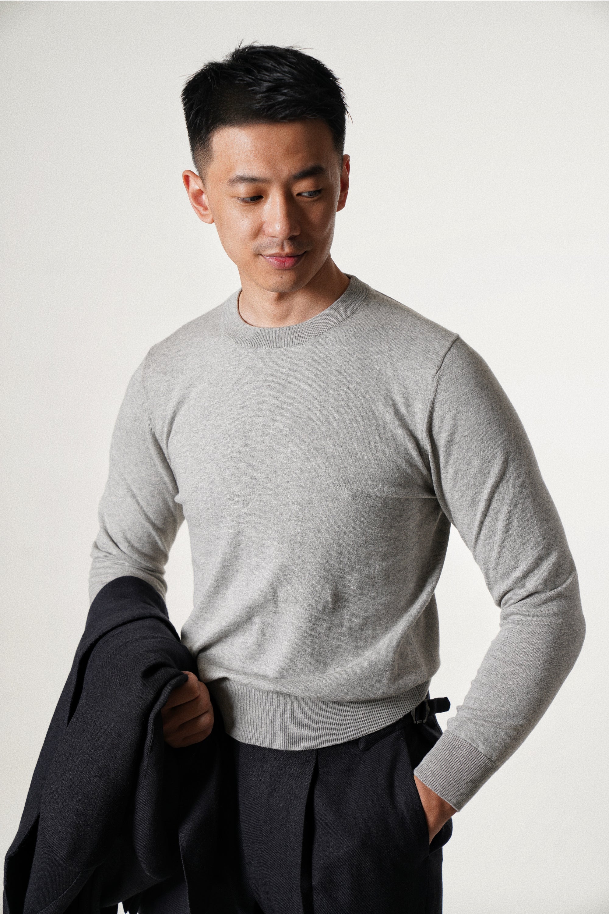 Stone Grey Long Sleeve Crew Neck Jumper
