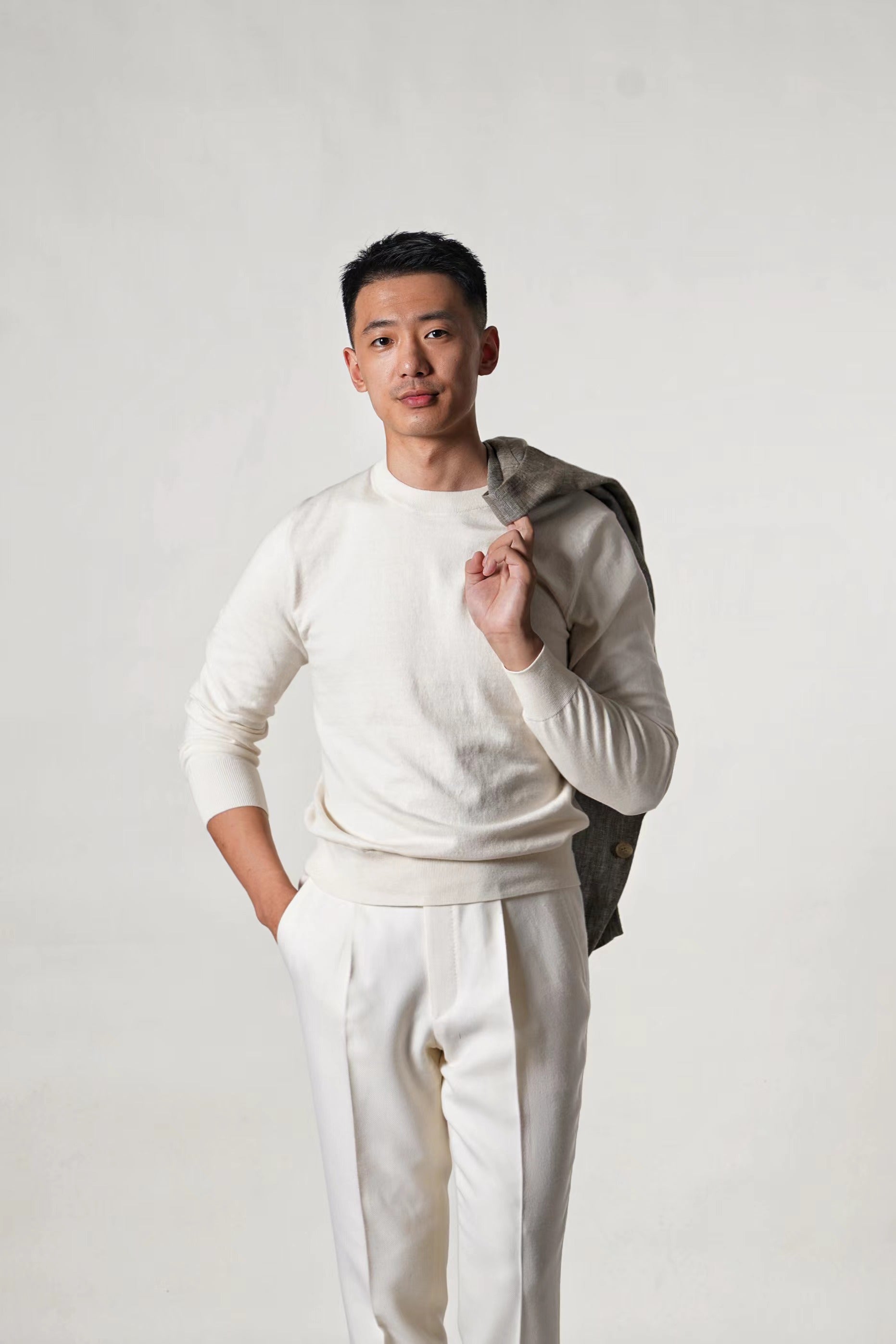 White Long Sleeve Crew Neck Jumper