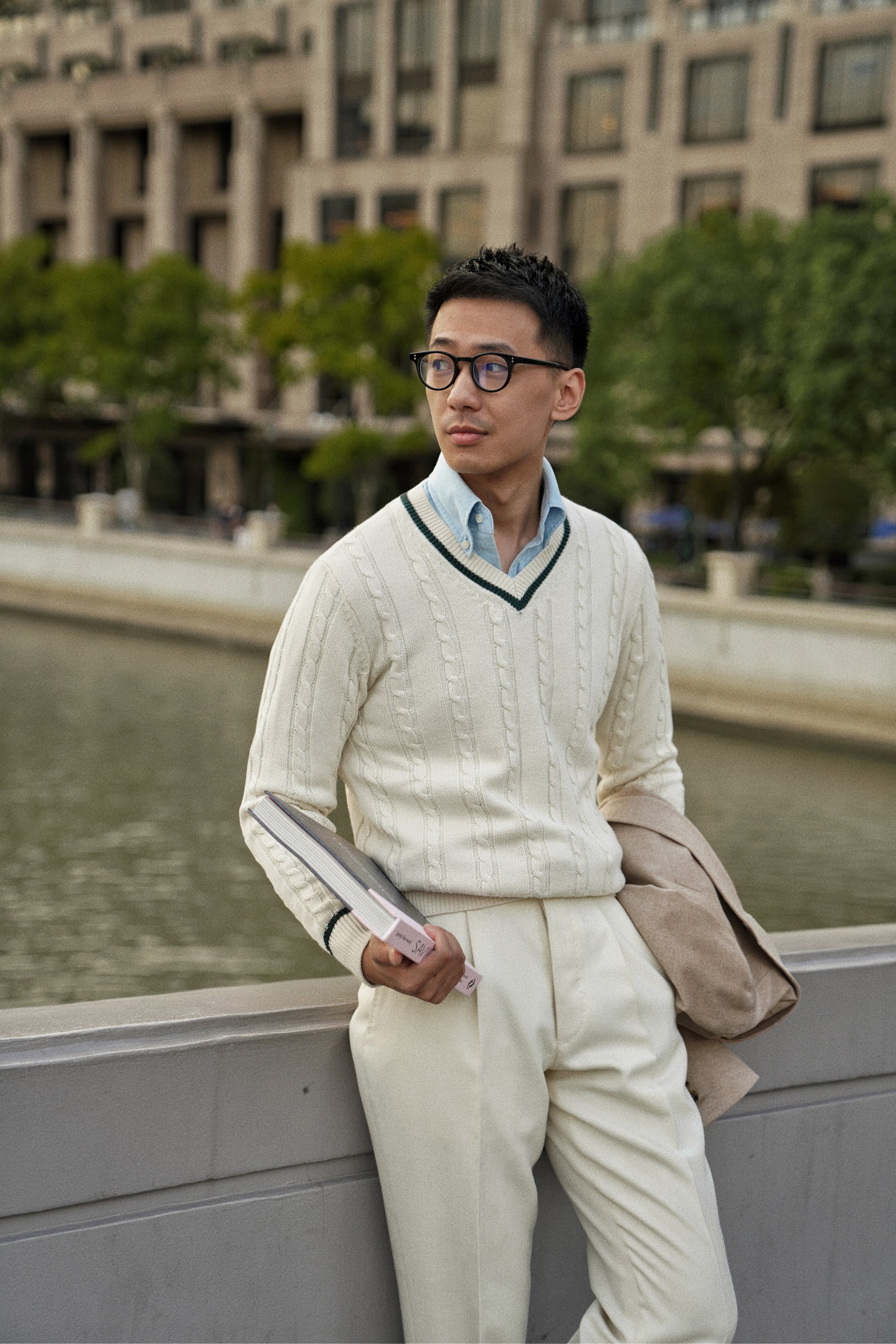 White Ivy V Neck Cable Knit Jumper