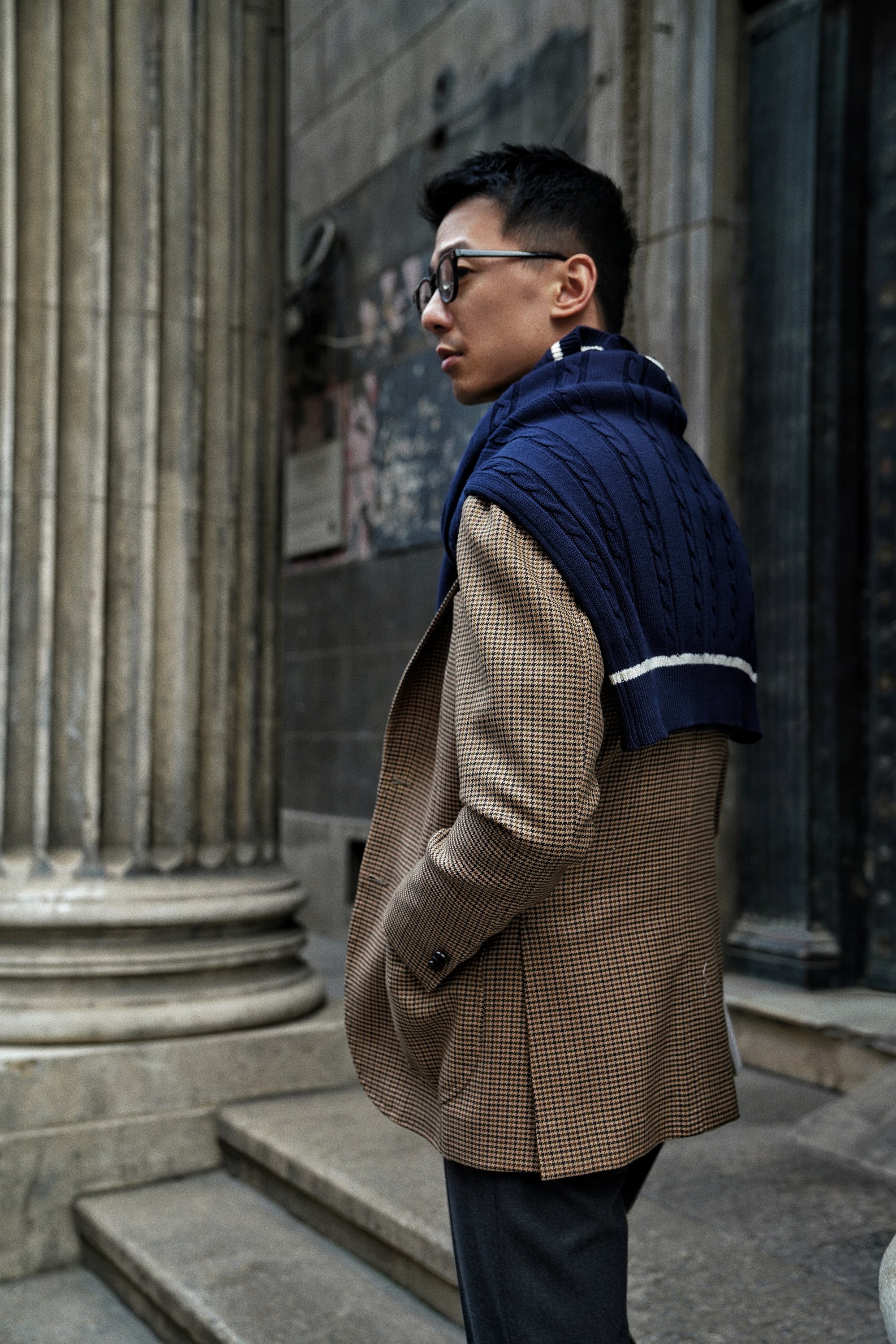 Navy Ivy V Neck Cable Knit Jumper