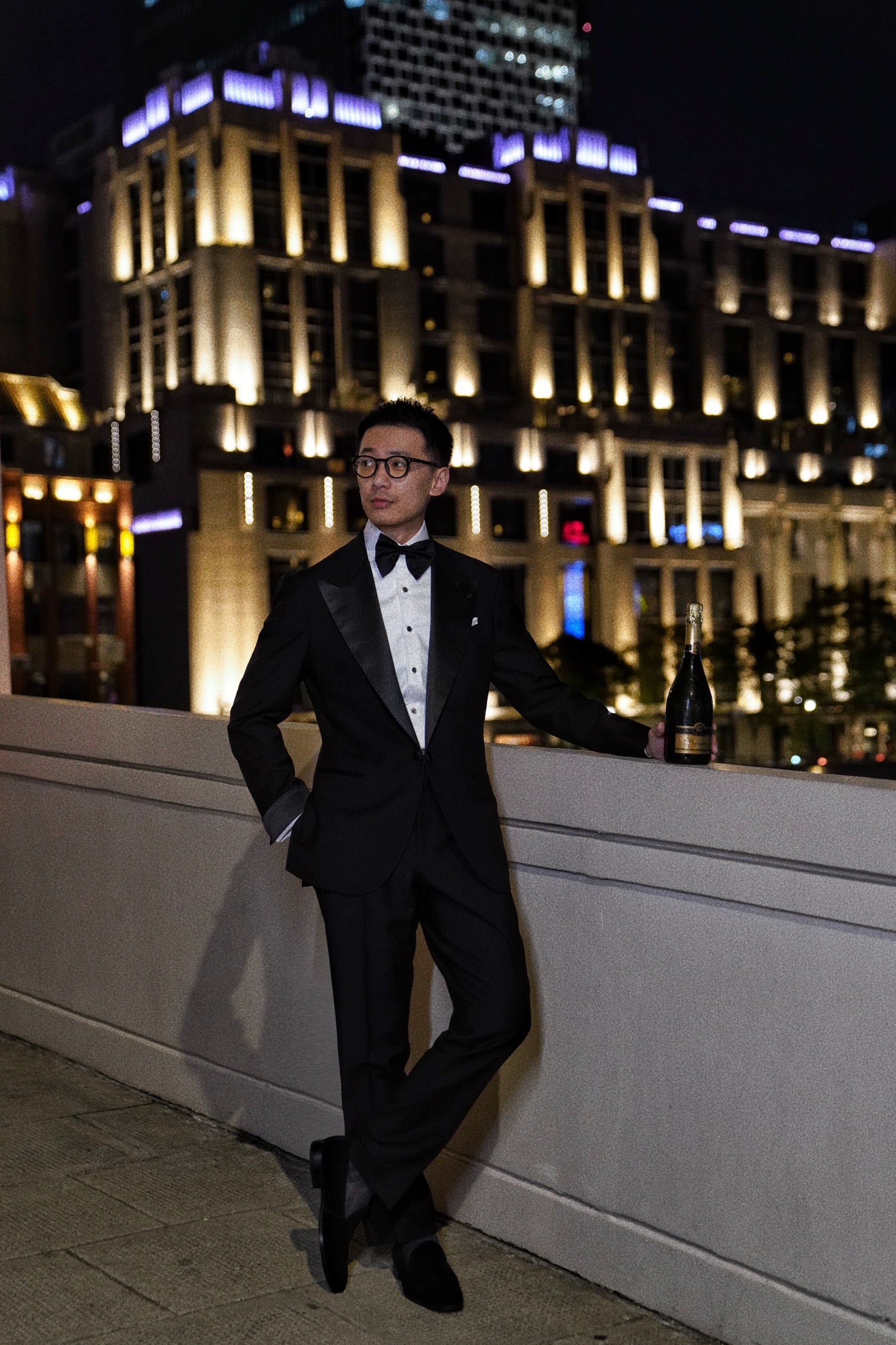 Black Wool Barathea Peak Lapel Single Breasted Dinner Suit #219