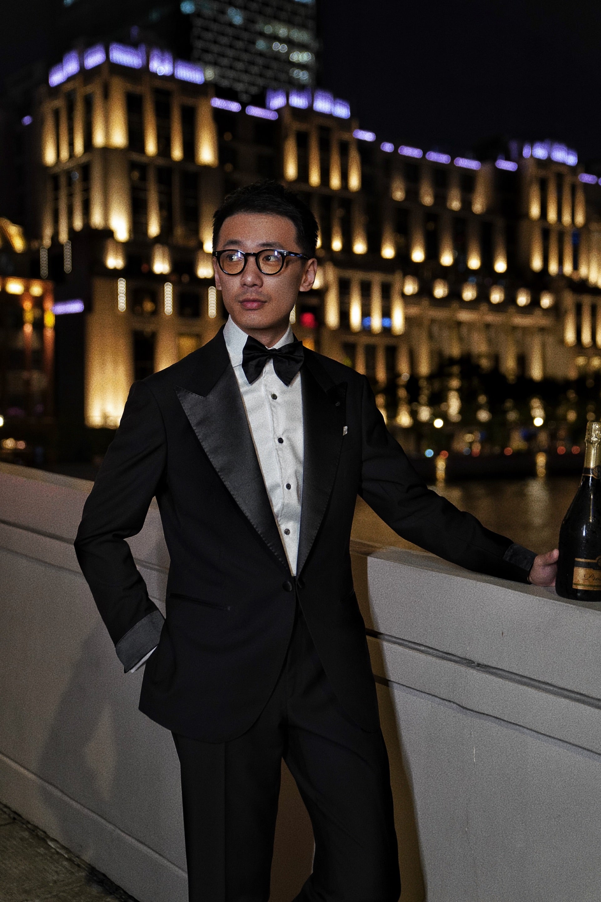 Black Wool Barathea Peak Lapel Single Breasted Dinner Suit #219