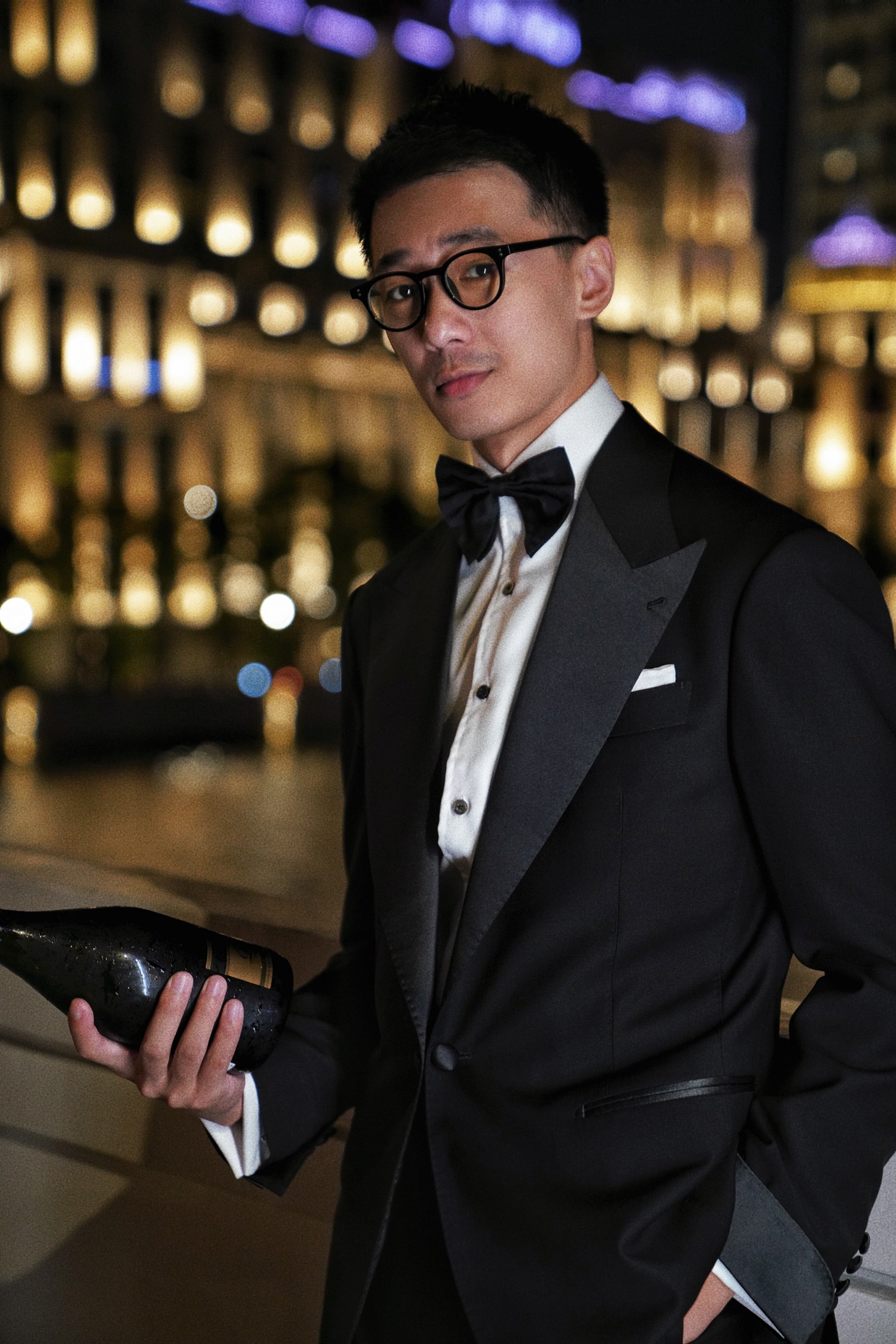 Black Wool Barathea Peak Lapel Single Breasted Dinner Suit #219