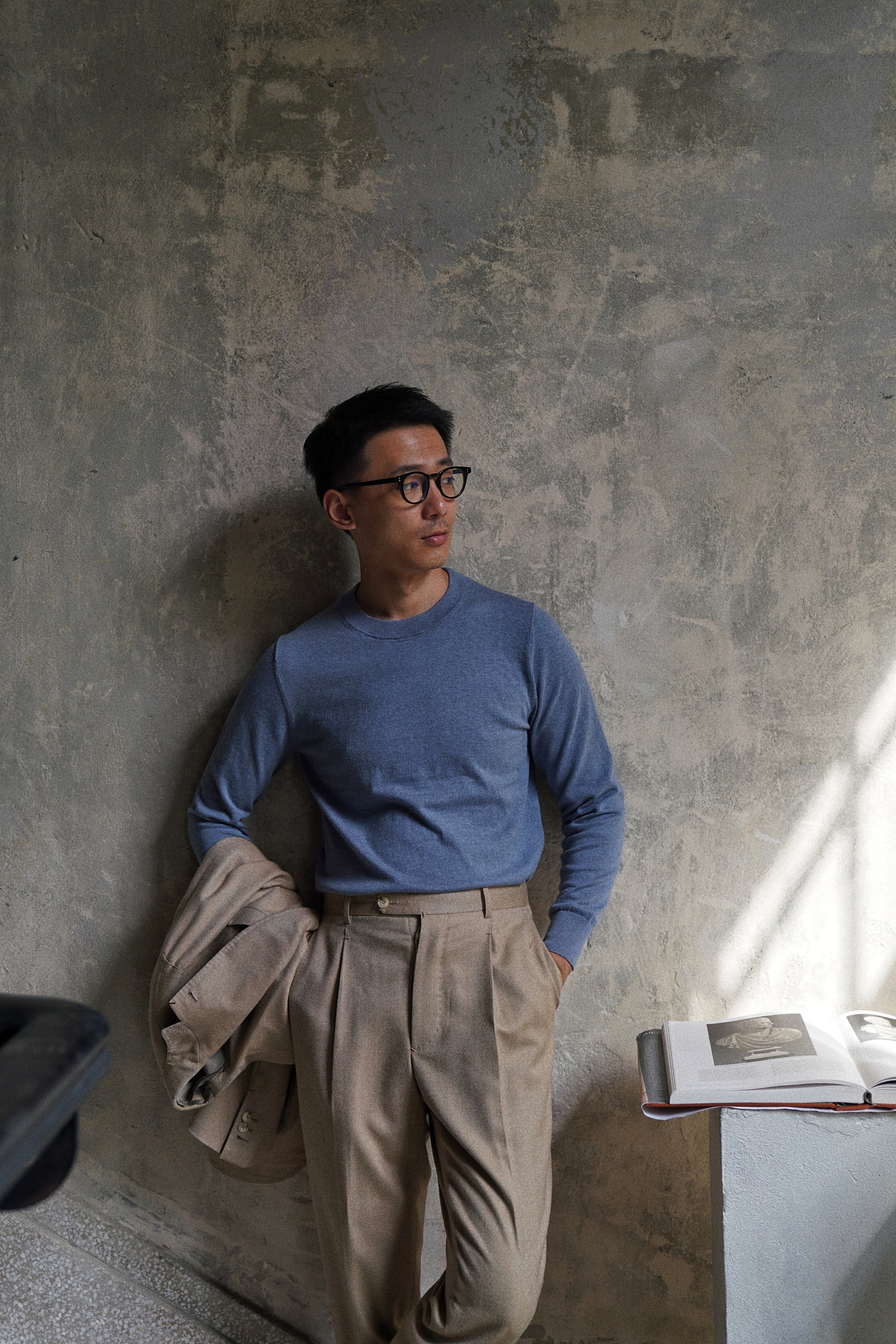 Foggy Blue Long Sleeve Crew Neck Jumper