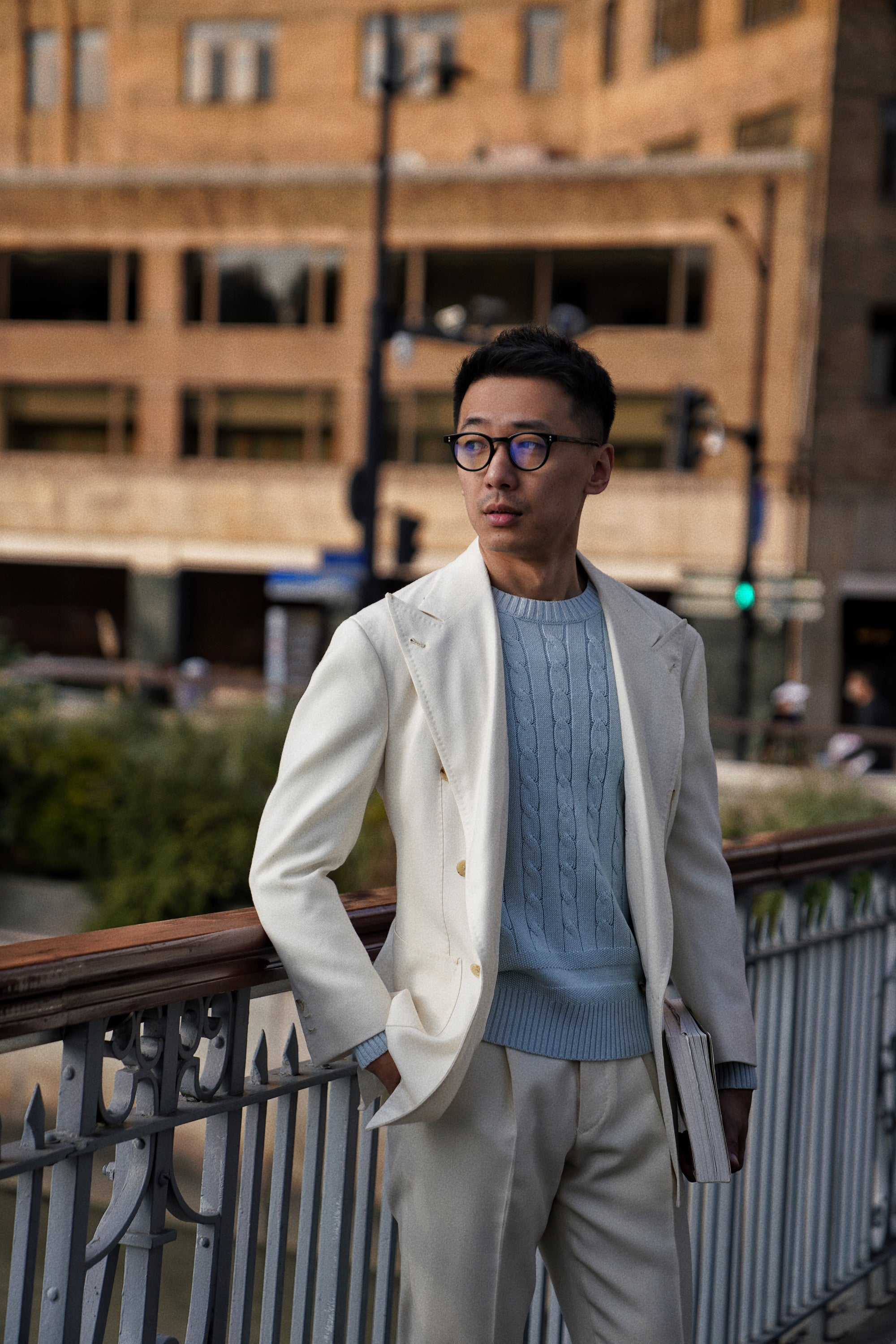 Ice Blue Crew Neck Cable Knit Jumper
