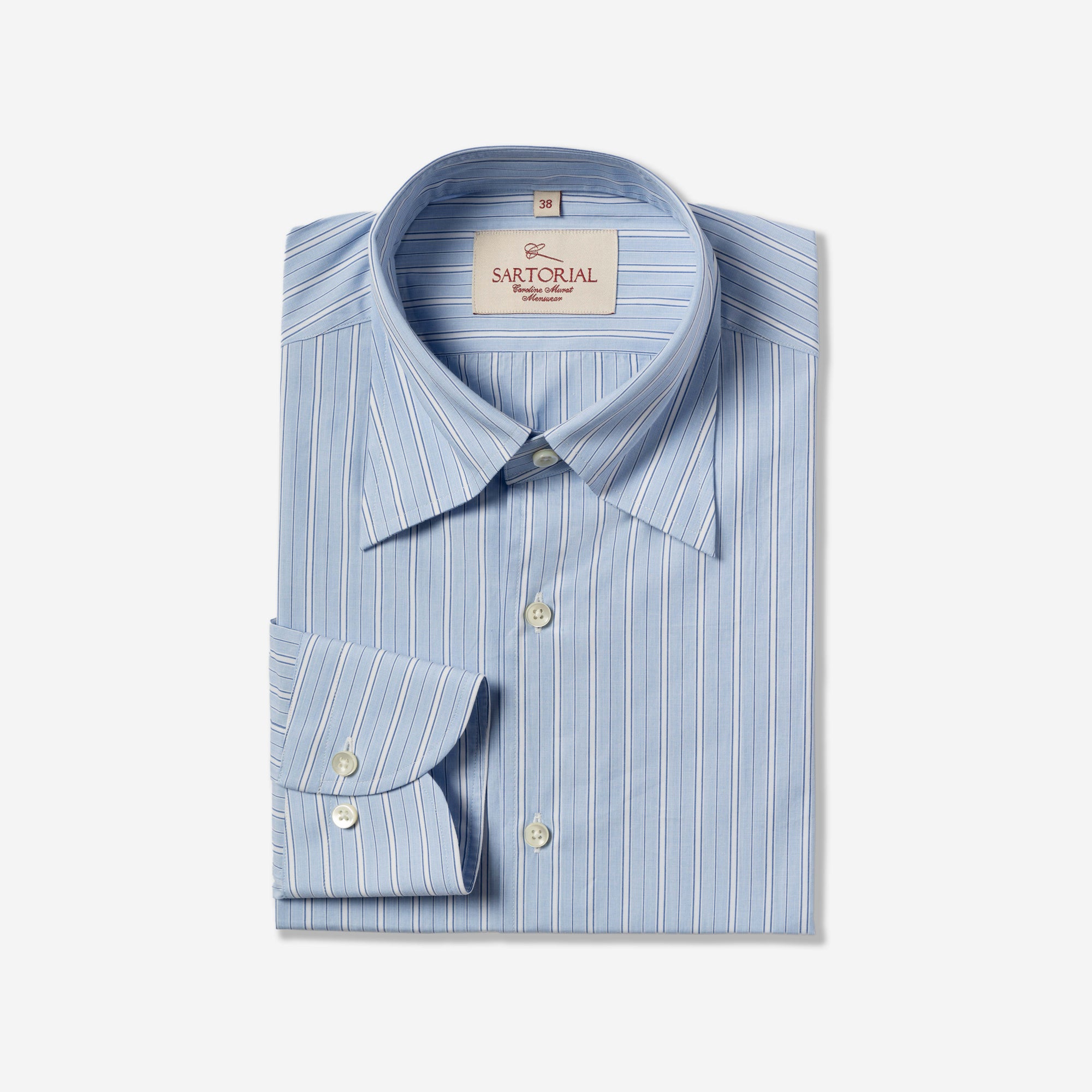 MTO Pale Blue White Stripe Cotton Shirt