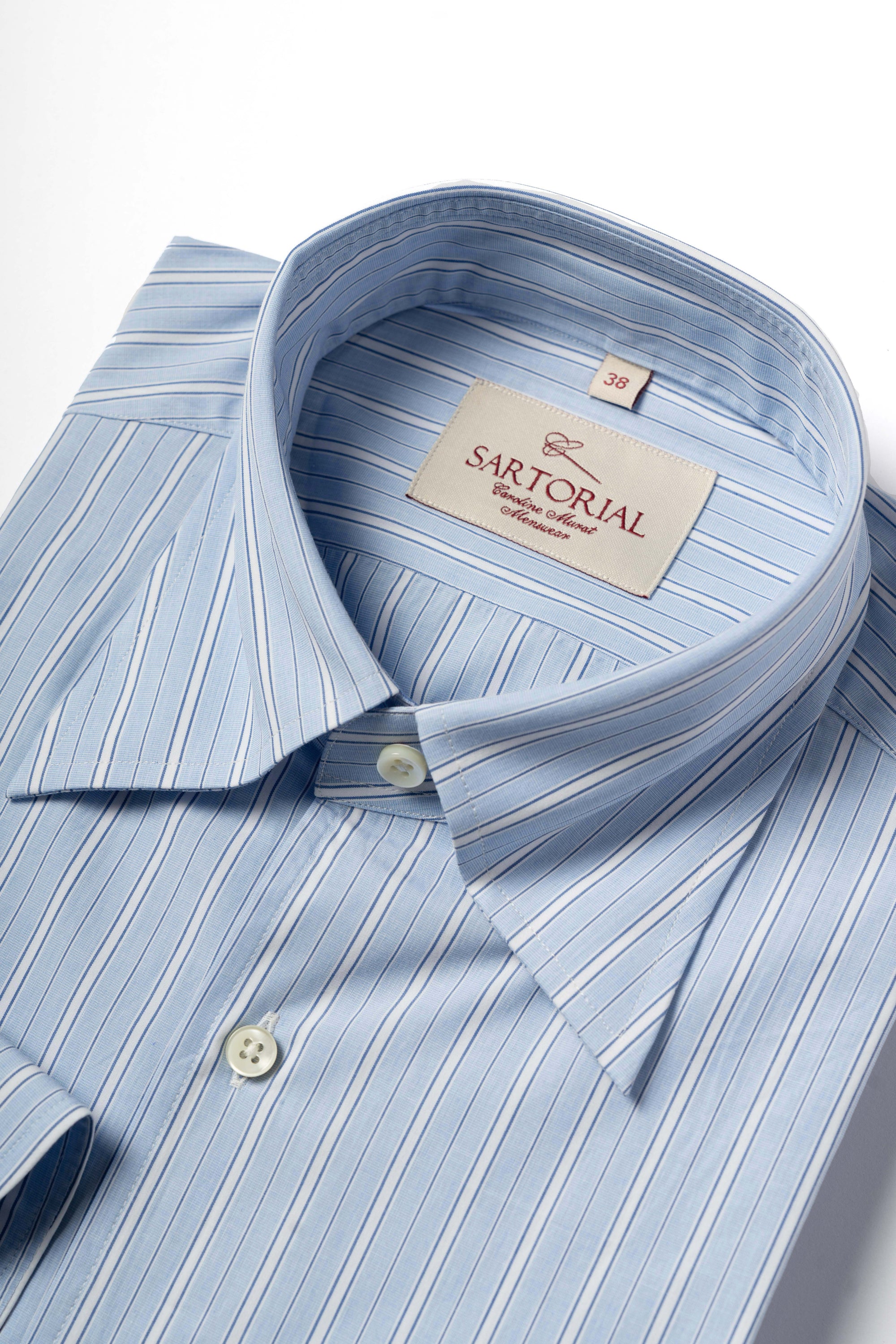 MTO Pale Blue White Stripe Cotton Shirt