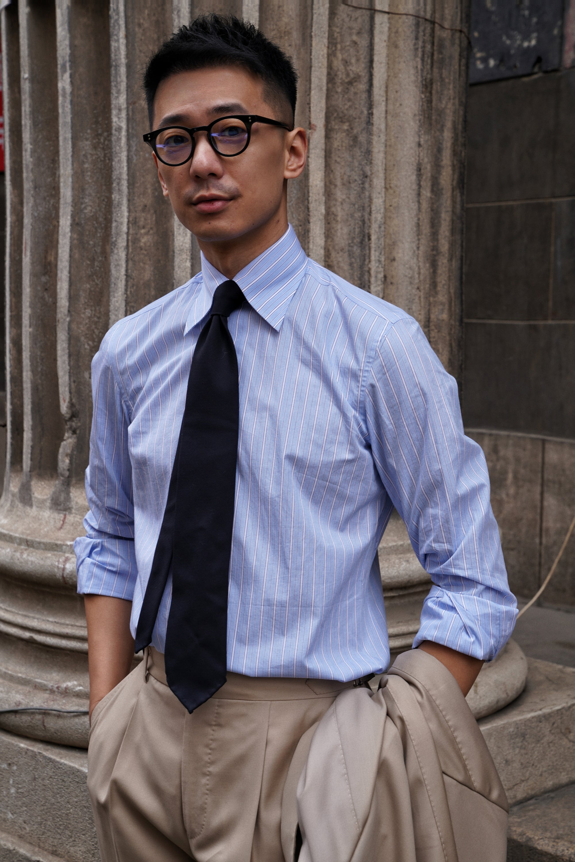 MTO Pale Blue White Stripe Cotton Shirt