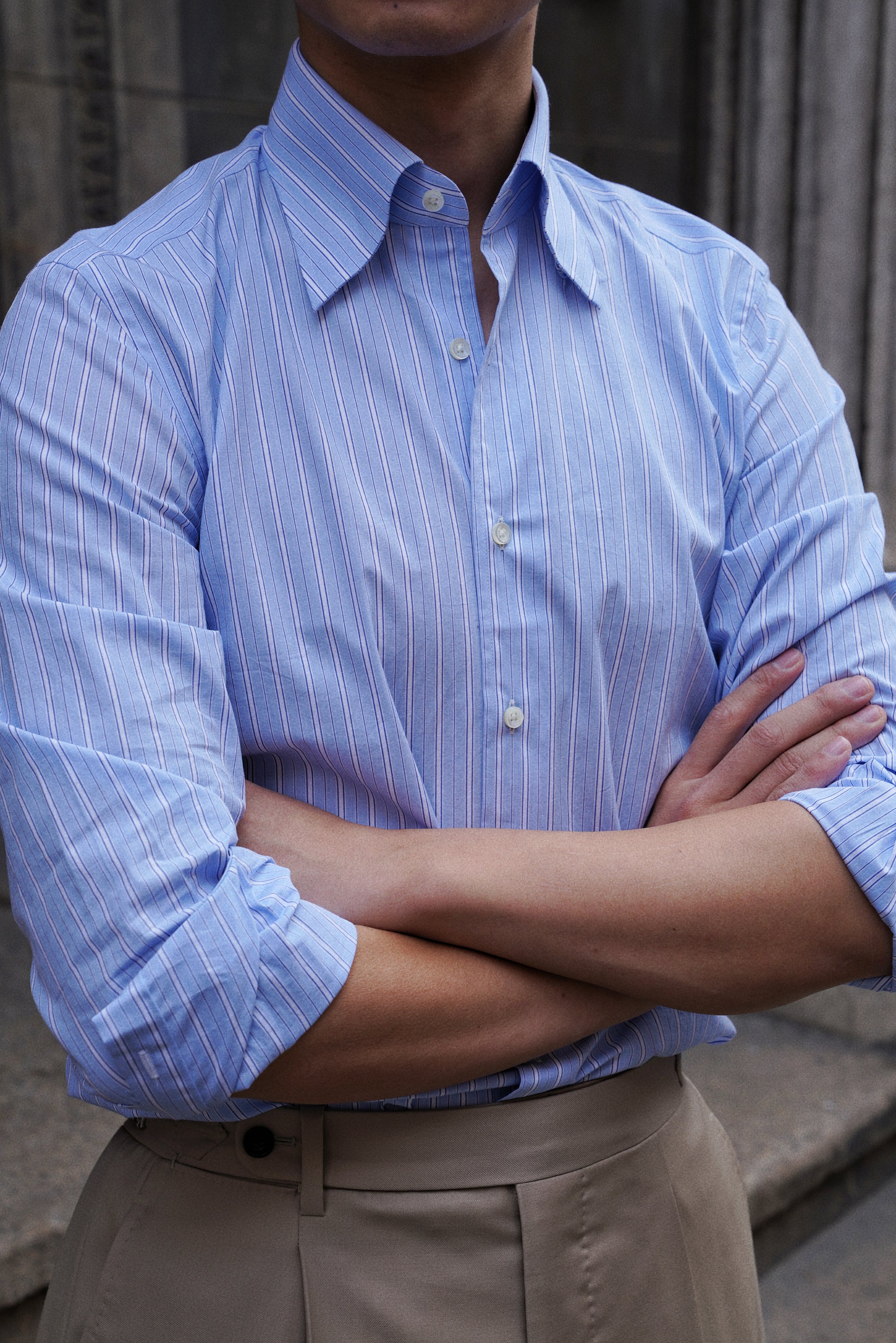 MTO Pale Blue White Stripe Cotton Shirt